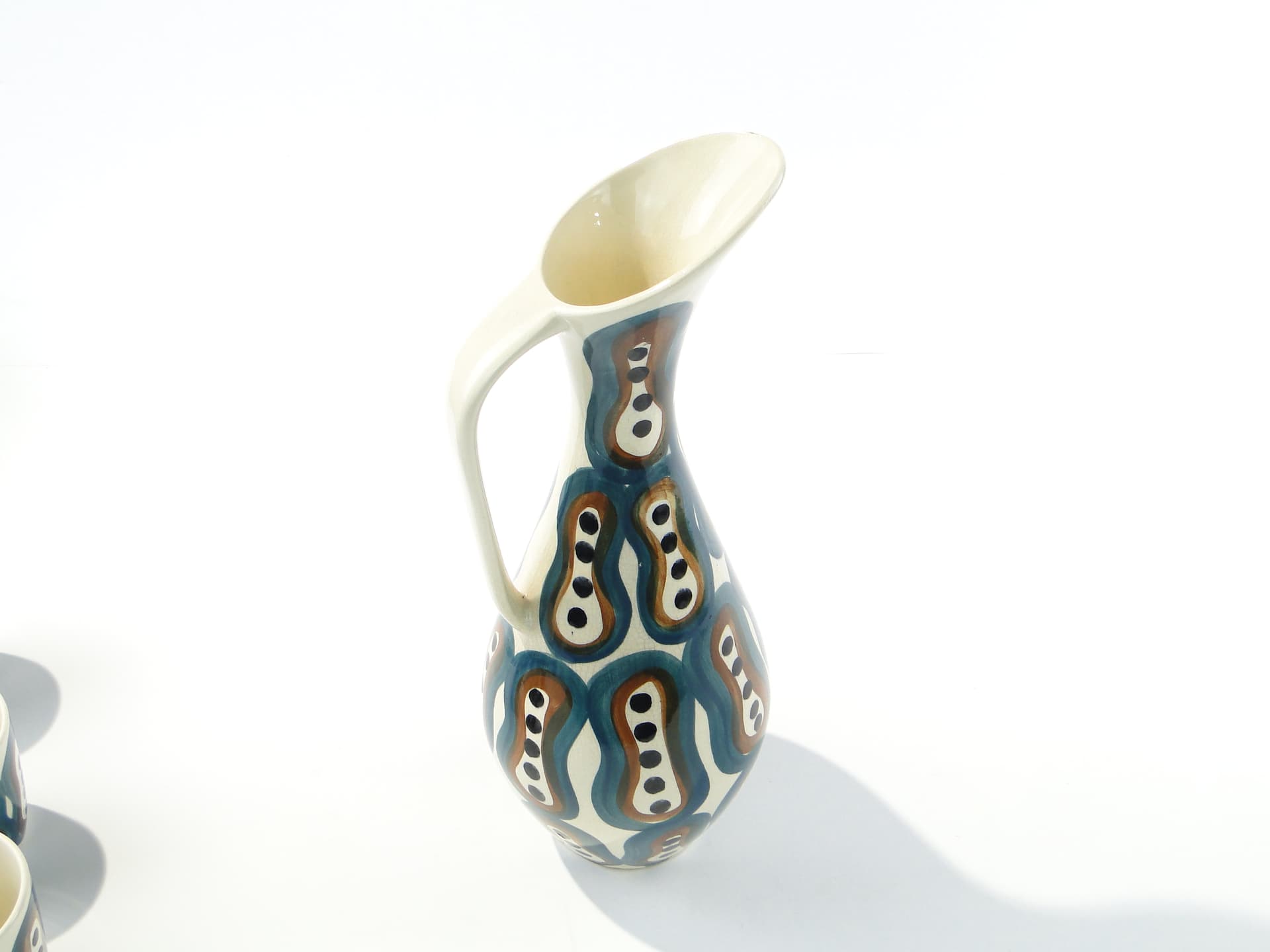 Wine set Pattern 411, white green faience, by J. Sowiński, Włocławek, Poland, 1960s. - 334378