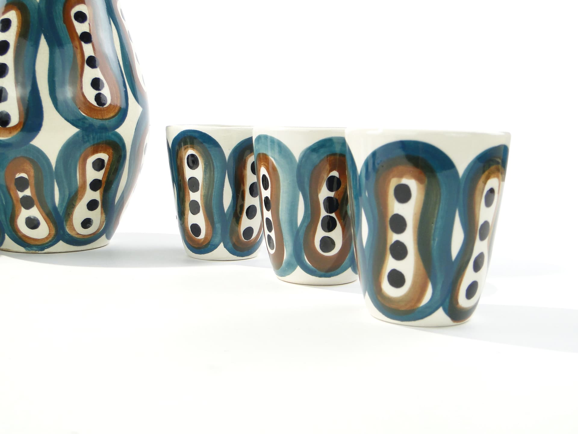 Wine set Pattern 411, white green faience, by J. Sowiński, Włocławek, Poland, 1960s. - 334382