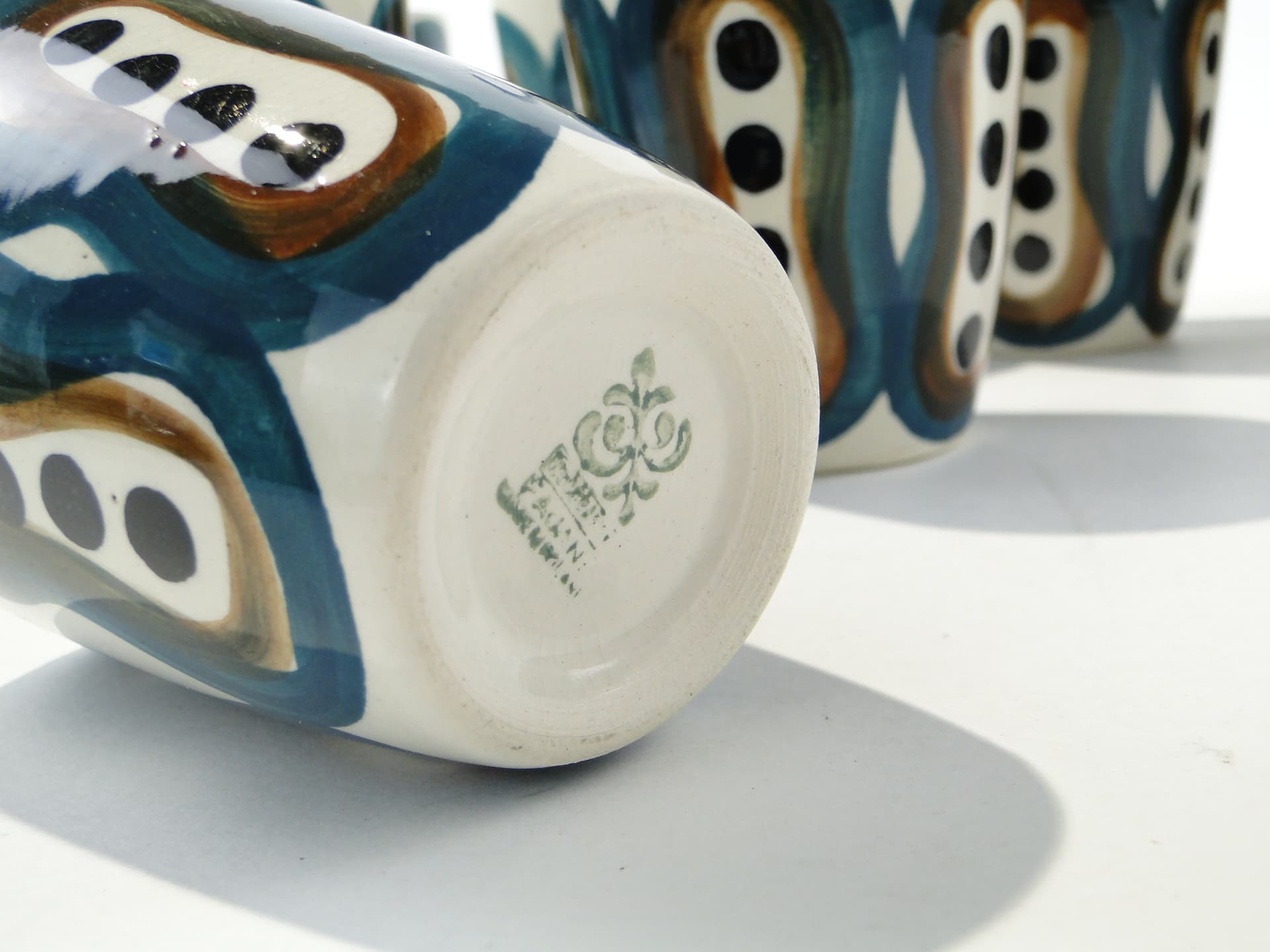 Wine set Pattern 411, white green faience, by J. Sowiński, Włocławek, Poland, 1960s. - 334374