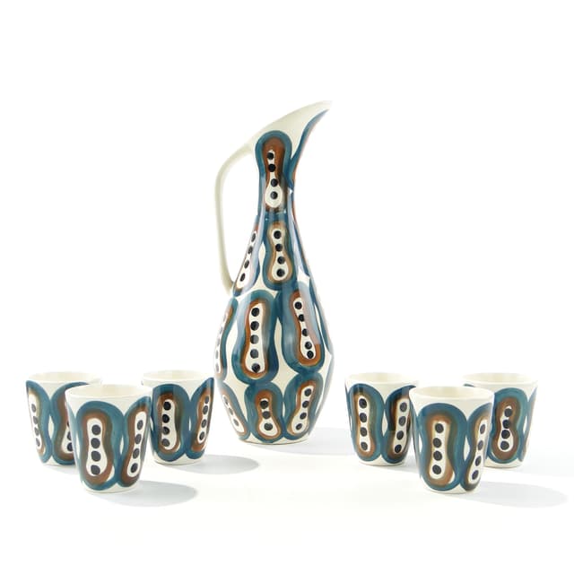 Wine set Pattern 411, white green faience, by J. Sowiński, Włocławek, Poland, 1960s. - DIMENSION