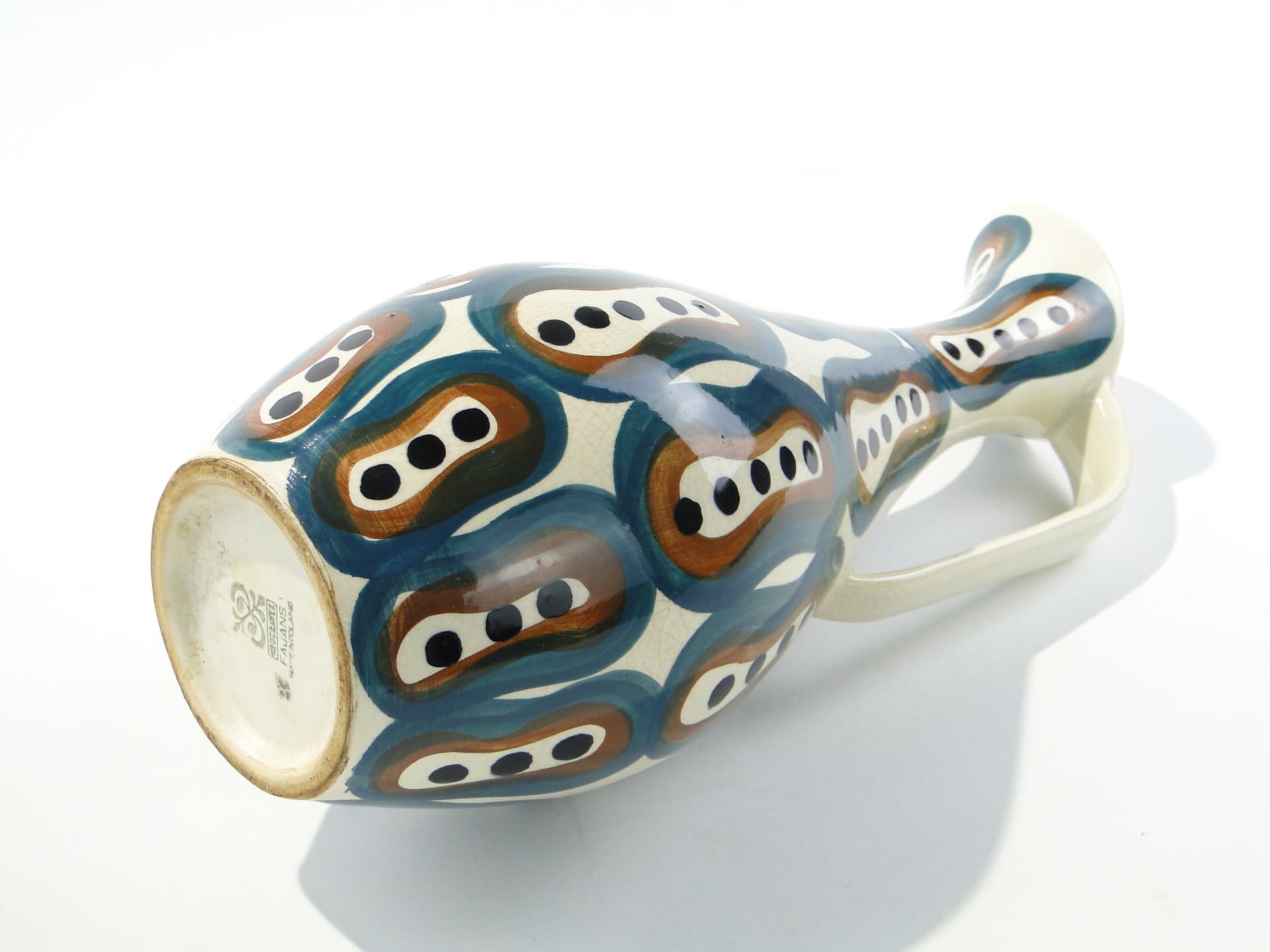 Wine set Pattern 411, white green faience, by J. Sowiński, Włocławek, Poland, 1960s. - 334371
