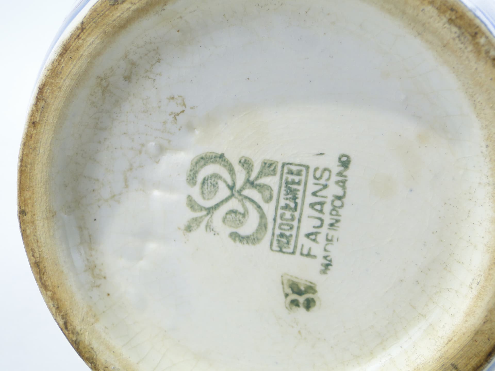 Wine set Pattern 411, white green faience, by J. Sowiński, Włocławek, Poland, 1960s. - 334373
