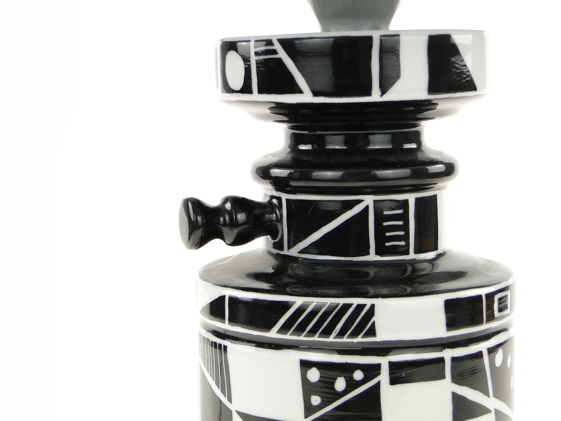 Lampa stołowa Kubistyczna Mozaika, porcelana czarno-biała, tkanina szara, Wawel, Polska, lata 60. - 334387