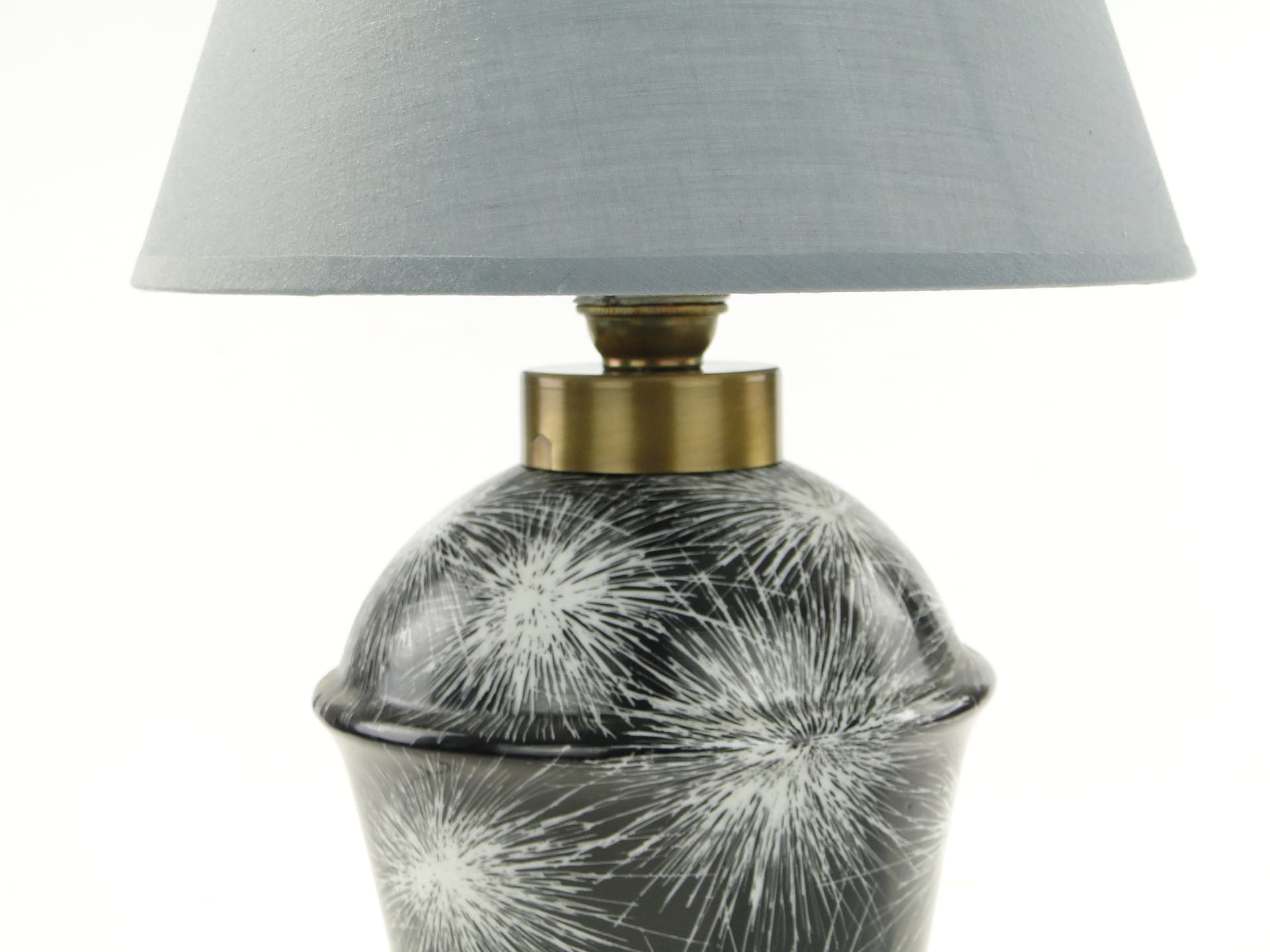 Lampa stołowa Dmuchawce, porcelana czarna biały, abażur tkanina szary, proj. L. Pokora, Polska, lata 50. - 334396