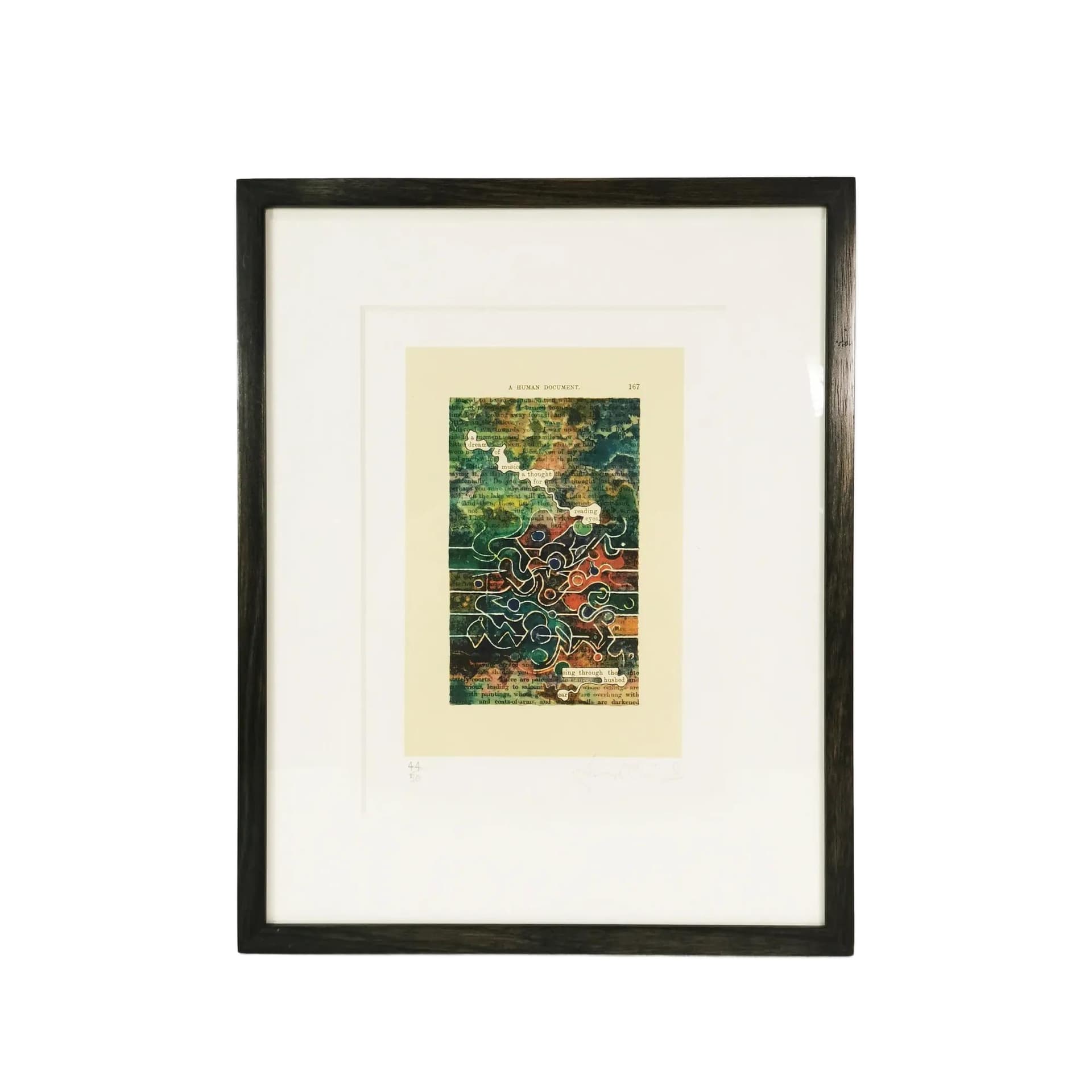 Grafika A Humument, litografia, papier multikolor, proj. T. Phillips, Anglia, lata 70.