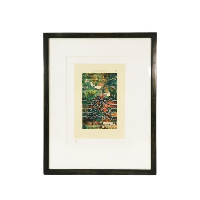 Grafika A Humument, litografia, papier multikolor, proj. T. Phillips, Anglia, lata 70. - WYMIARY