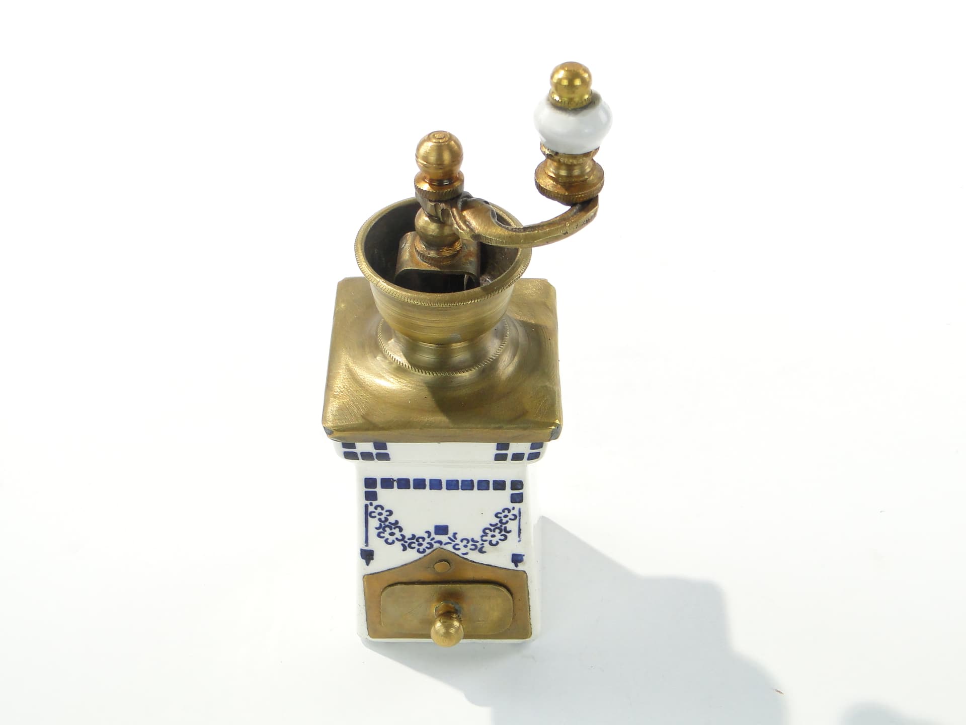 Spice grinder Art Deco, white cobalt, ceramics brass, Ćmielów, Poland, 1940s. - 334453