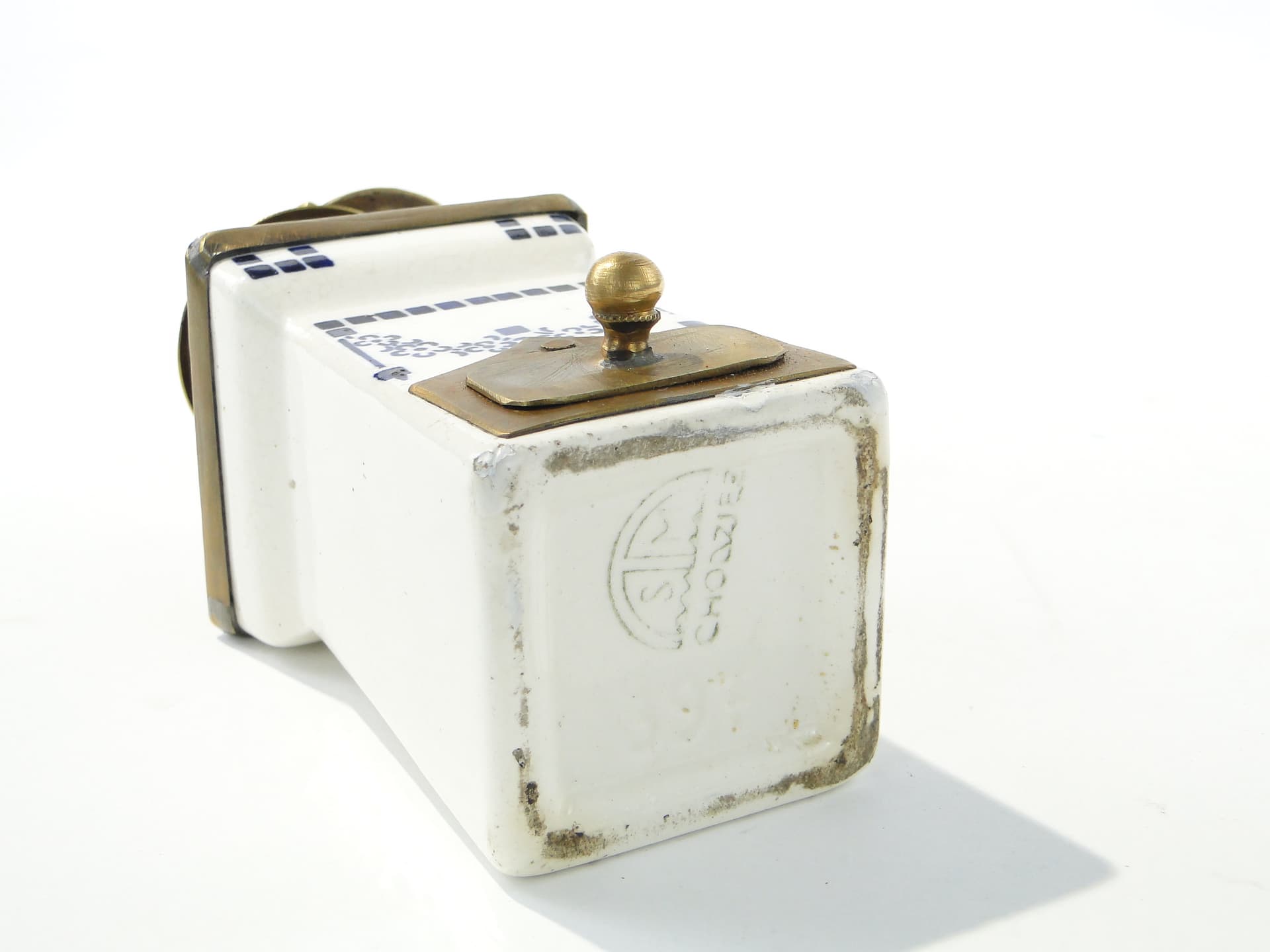 Spice grinder Art Deco, white cobalt, ceramics brass, Ćmielów, Poland, 1940s. - 334458