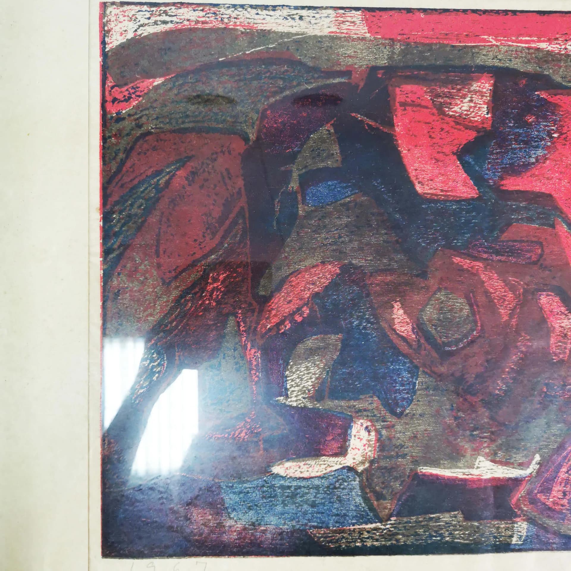 Litografia Kompozycja, 66,5x74 cm, papier, proj. H. Thorborg, Dania, lata 60. - 334554