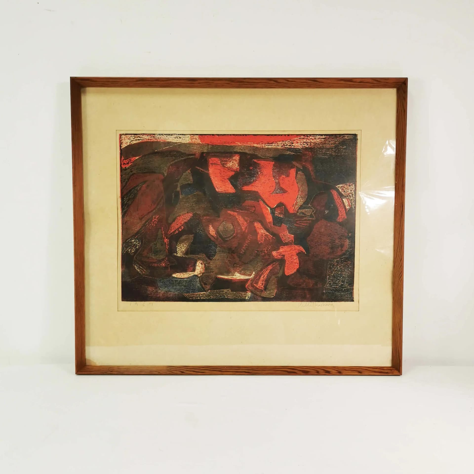 Litografia Kompozycja, 66,5x74 cm, papier, proj. H. Thorborg, Dania, lata 60. - 334549