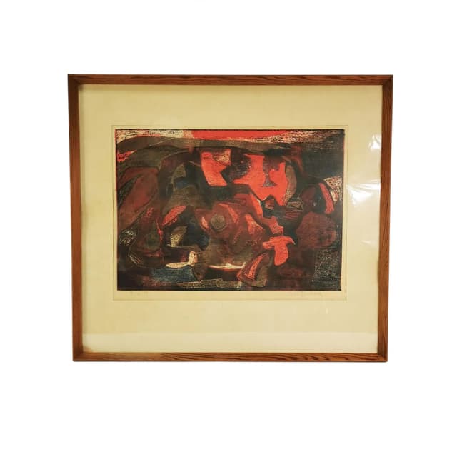 Litografia Kompozycja, 66,5x74 cm, papier, proj. H. Thorborg, Dania, lata 60. - WYMIARY
