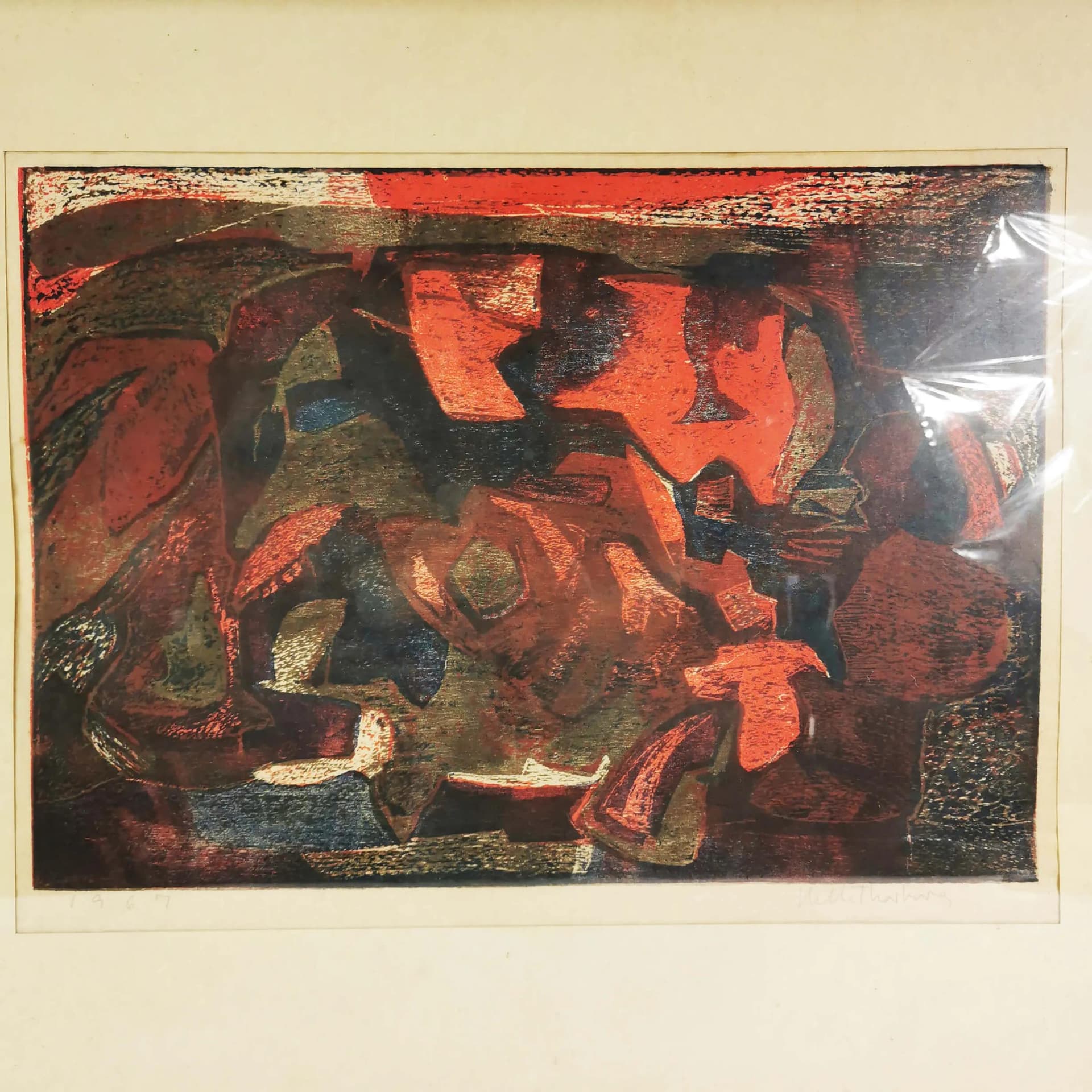 Litografia Kompozycja, 66,5x74 cm, papier, proj. H. Thorborg, Dania, lata 60. - 334550