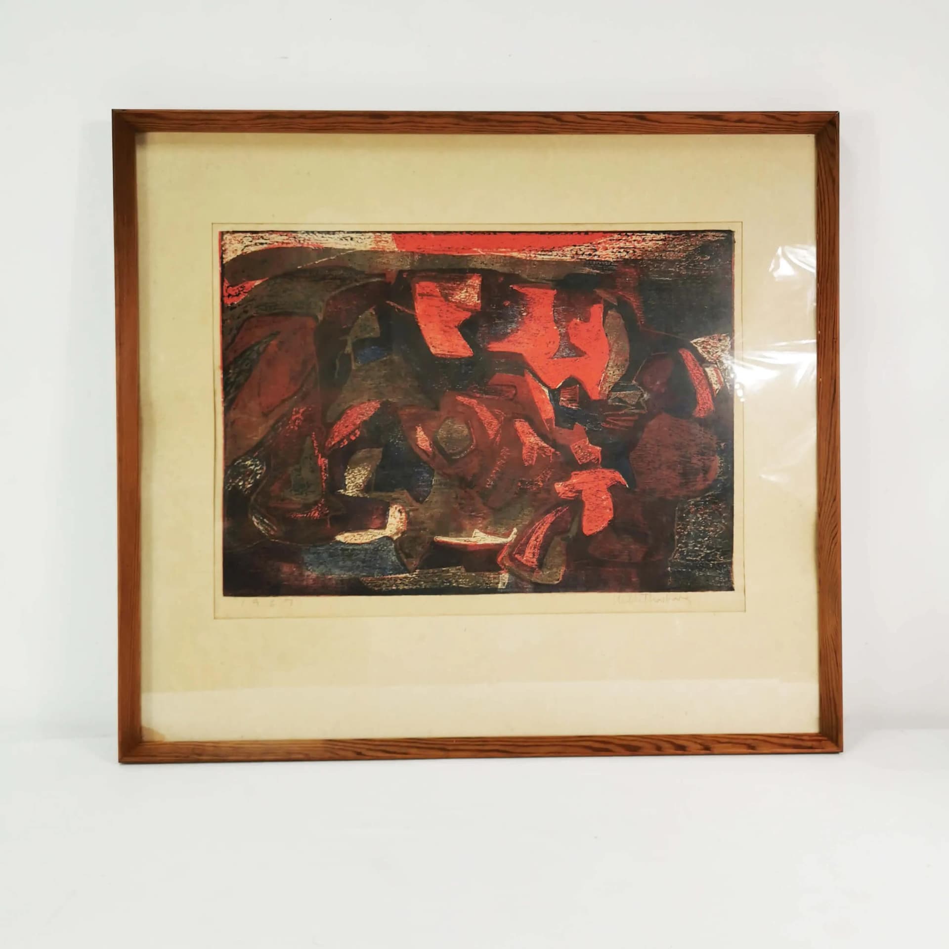 Litografia Kompozycja, 66,5x74 cm, papier, proj. H. Thorborg, Dania, lata 60. - 334557