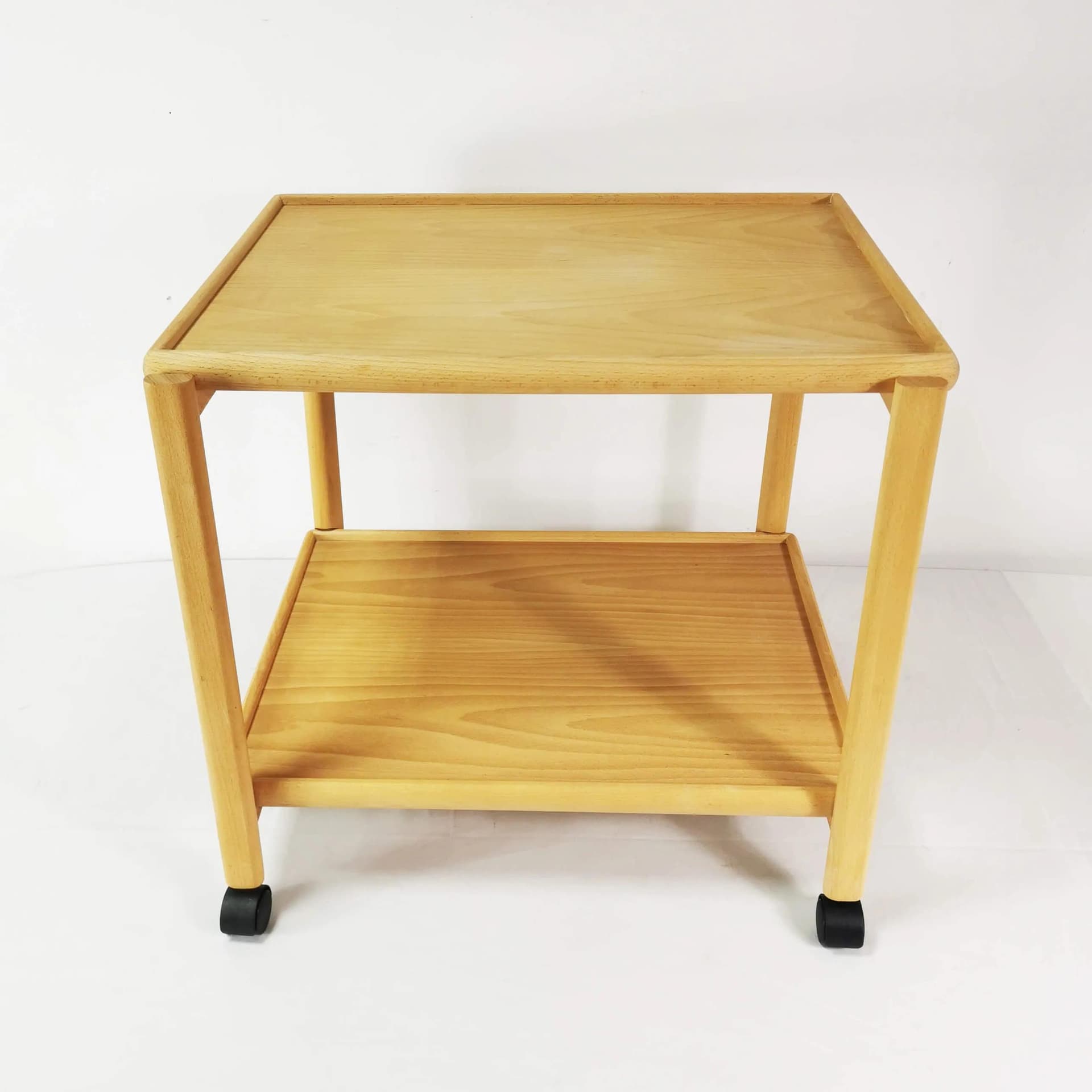 Side table, bar cart, brown beech, black plastic, Denmark, 1970s. - 334521