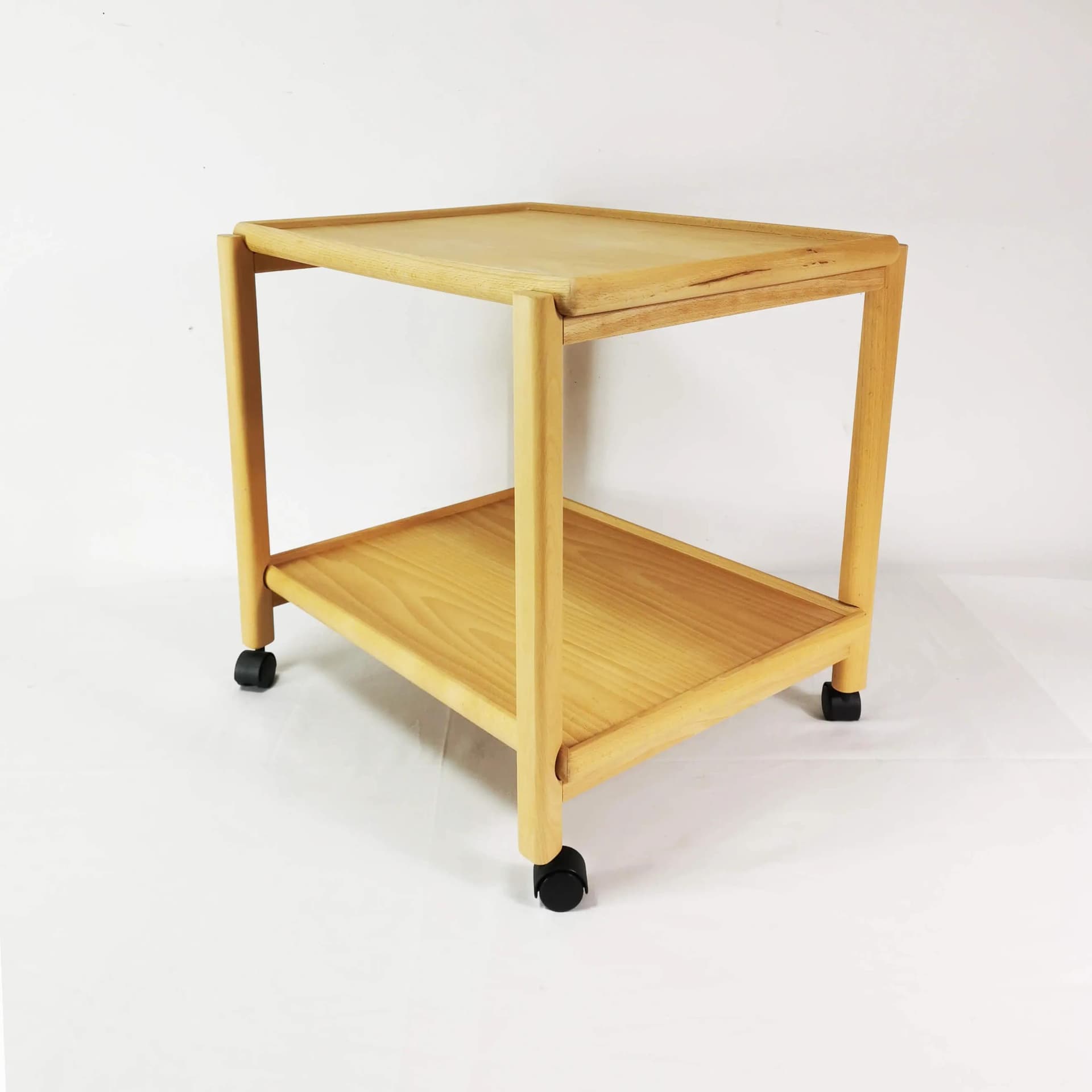 Side table, bar cart, brown beech, black plastic, Denmark, 1970s. - 334519
