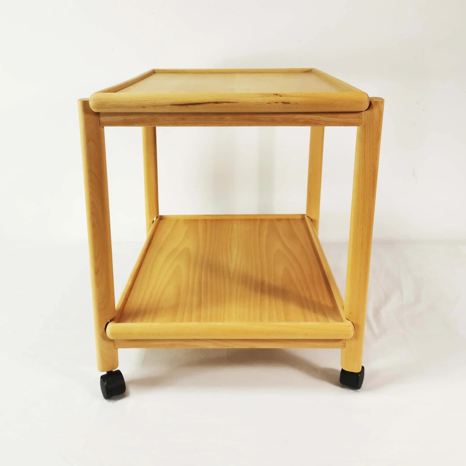 Side table, bar cart, brown beech, black plastic, Denmark, 1970s. - 334522