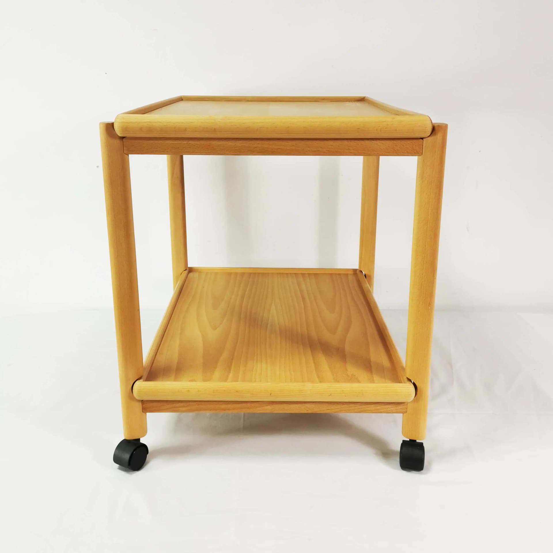 Side table, bar cart, brown beech, black plastic, Denmark, 1970s. - 334523