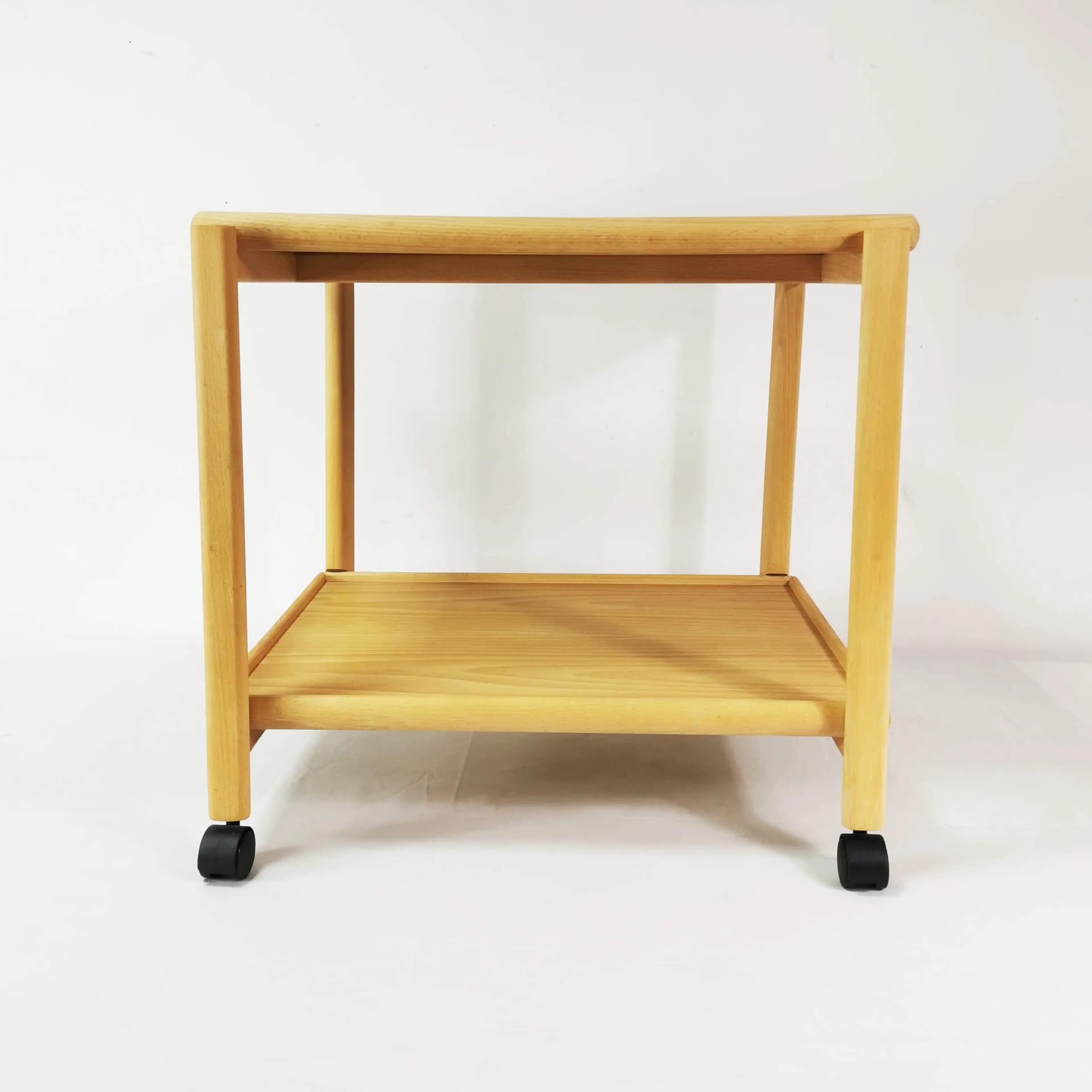 Side table, bar cart, brown beech, black plastic, Denmark, 1970s. - 334520