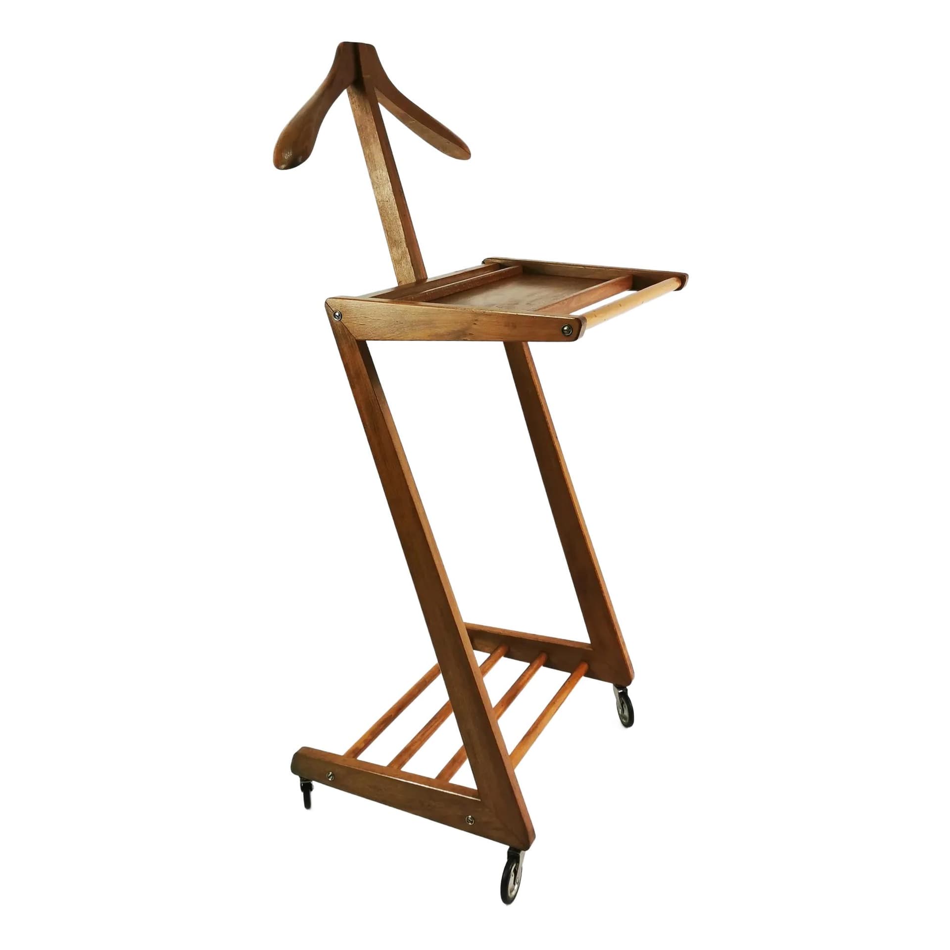 Valet Stand Modernist, brown, beech, Germany, 1950s