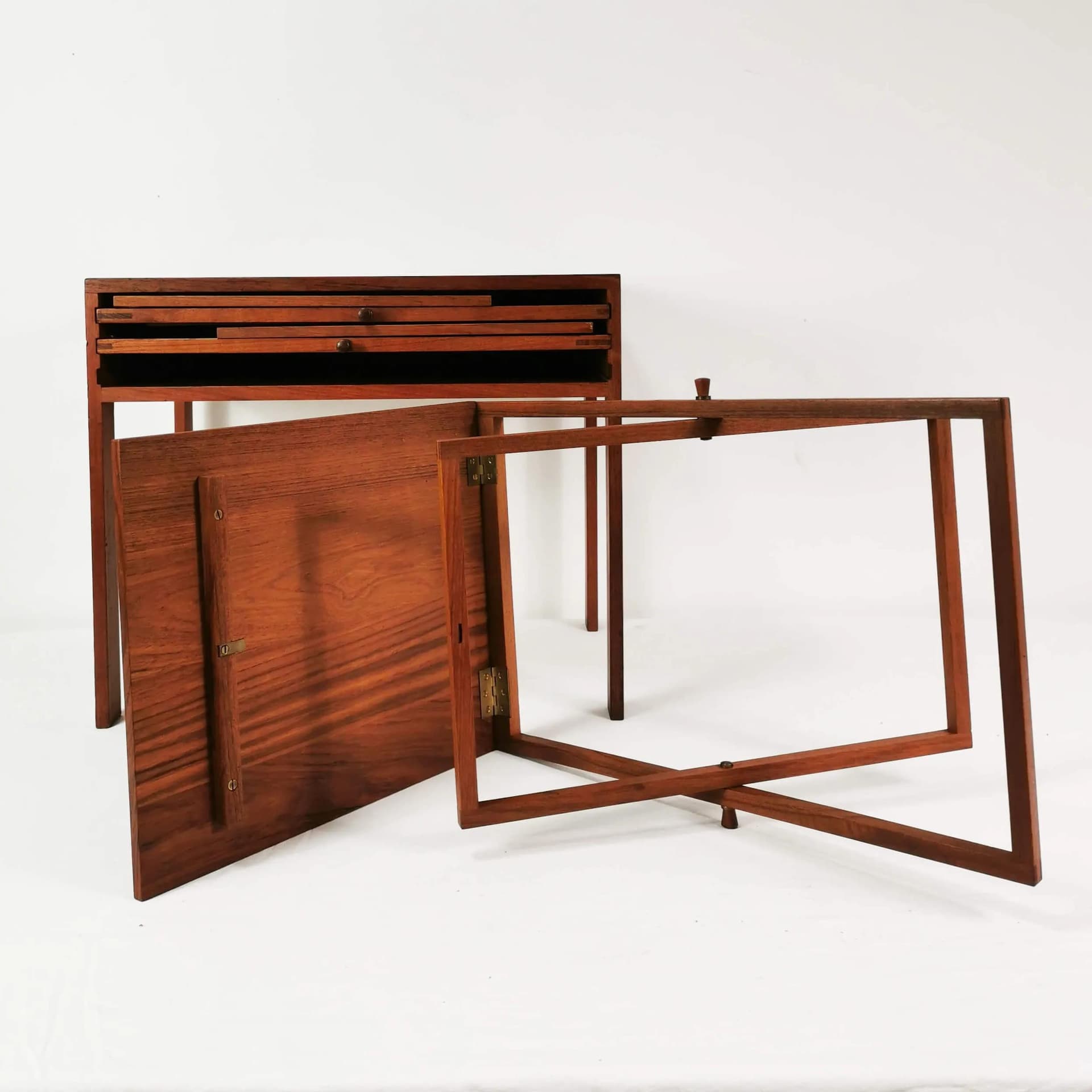 Set of four side tables, brown teak, by I. Wikkelso, CFC Silkeborg, Denmark, 1960s. - 335505