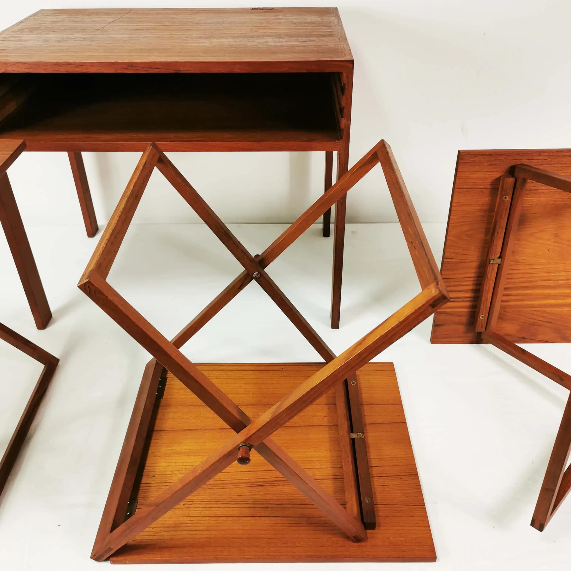 Set of four side tables, brown teak, by I. Wikkelso, CFC Silkeborg, Denmark, 1960s. - 335510