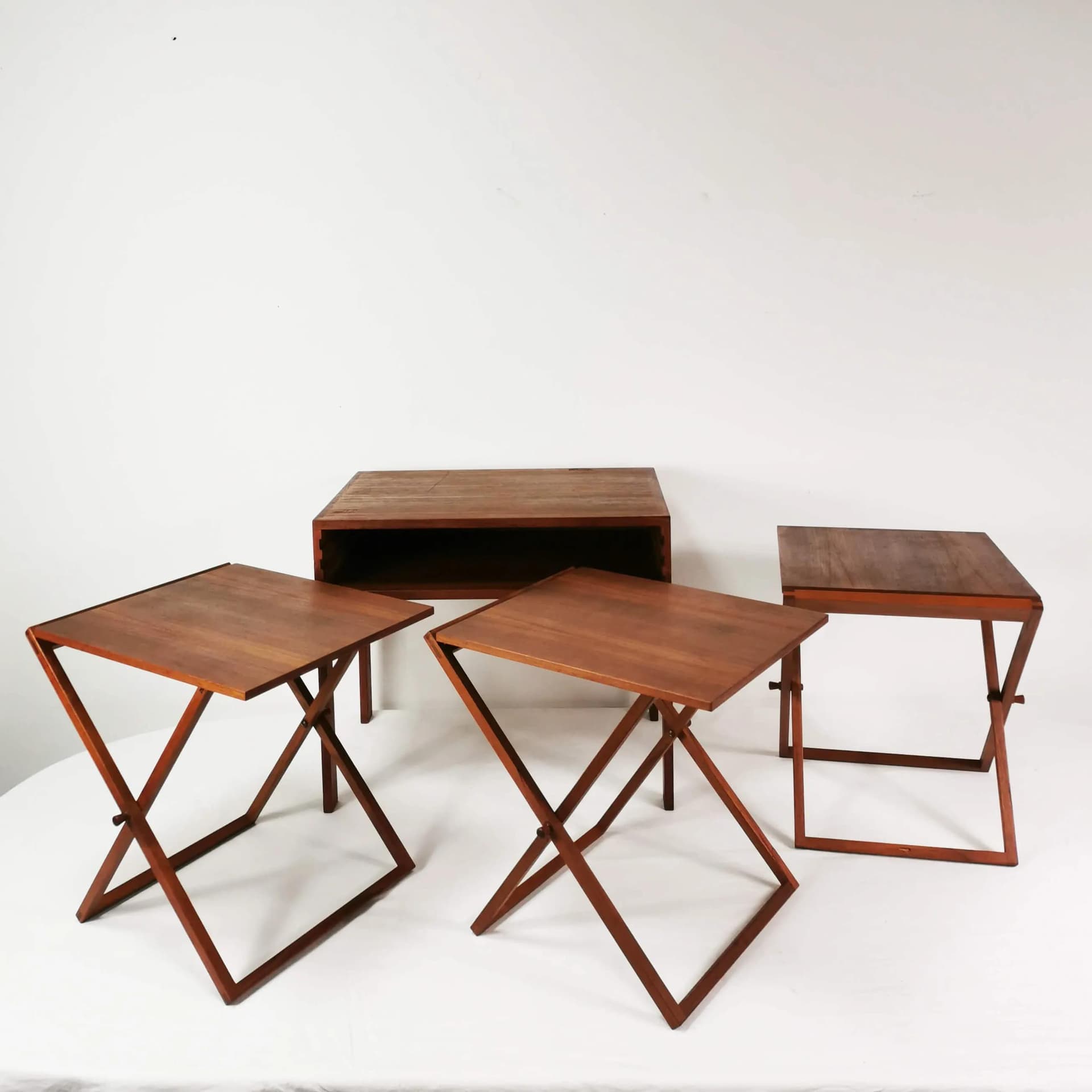 Set of four side tables, brown teak, by I. Wikkelso, CFC Silkeborg, Denmark, 1960s. - 335504