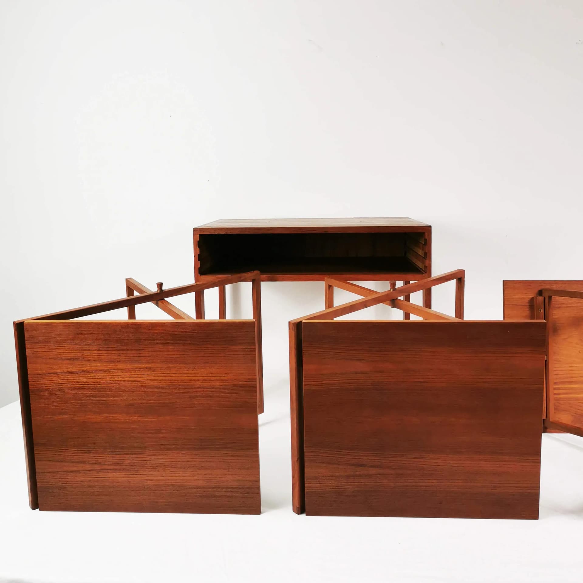 Set of four side tables, brown teak, by I. Wikkelso, CFC Silkeborg, Denmark, 1960s. - 335511