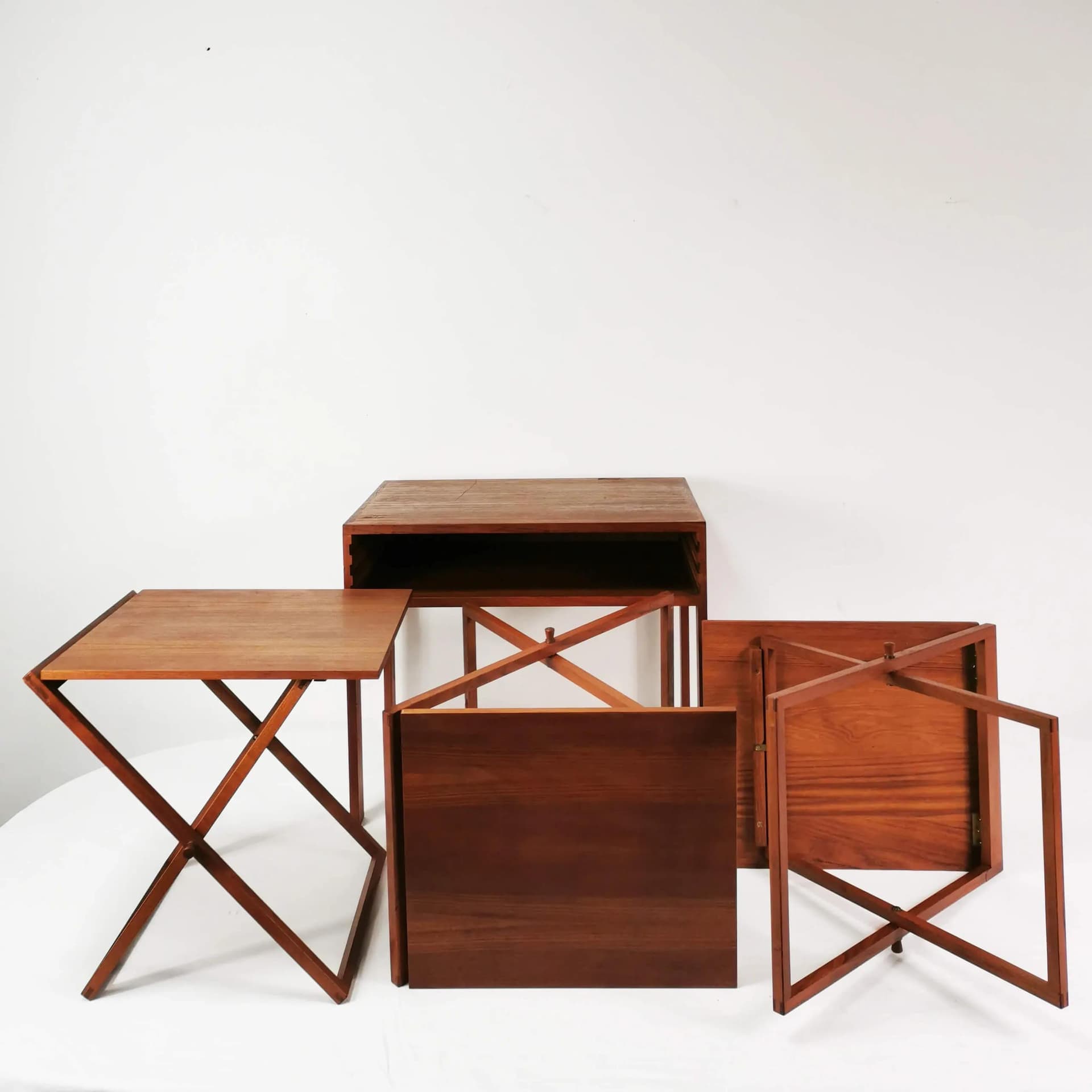 Set of four side tables, brown teak, by I. Wikkelso, CFC Silkeborg, Denmark, 1960s. - 335508