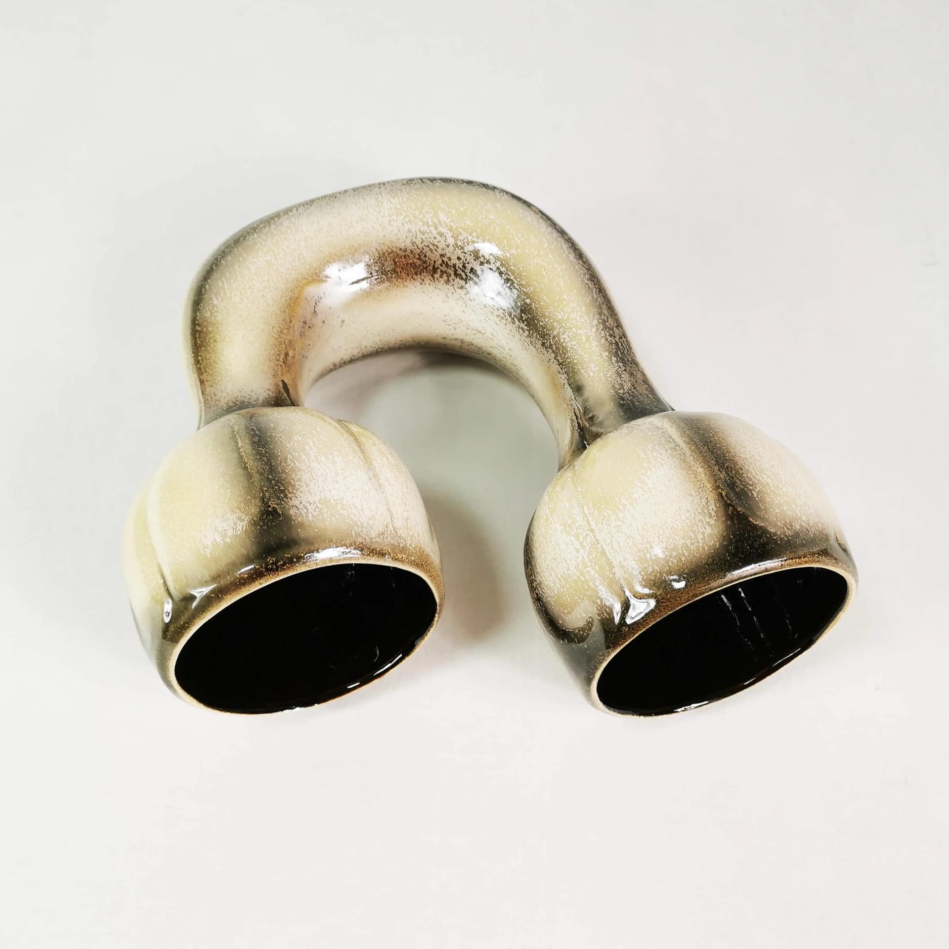 Planter, beige brown black, ceramic, Bay Keramik, Germany, 1960s. - 335485
