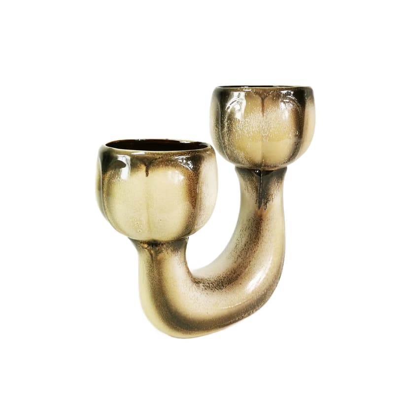 Planter, beige brown black, ceramic, Bay Keramik, Germany, 1960s.