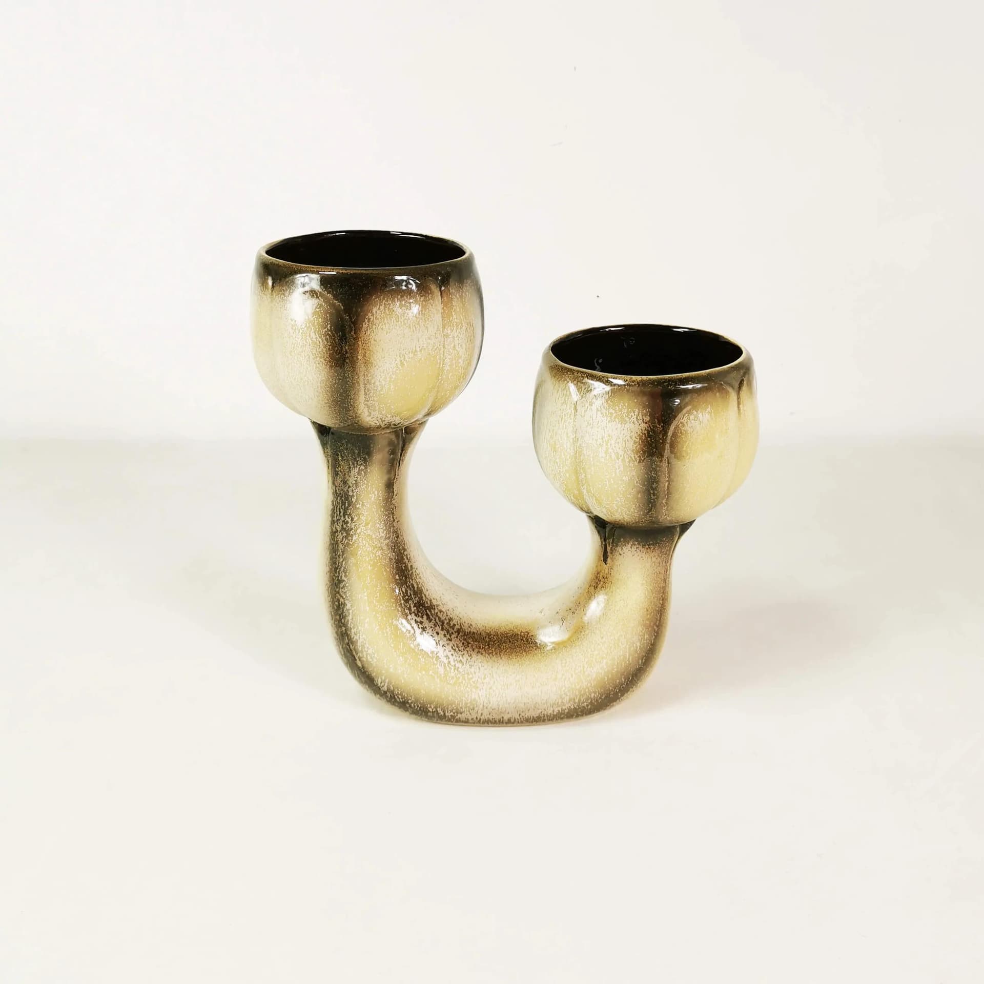 Planter, beige brown black, ceramic, Bay Keramik, Germany, 1960s. - 335480