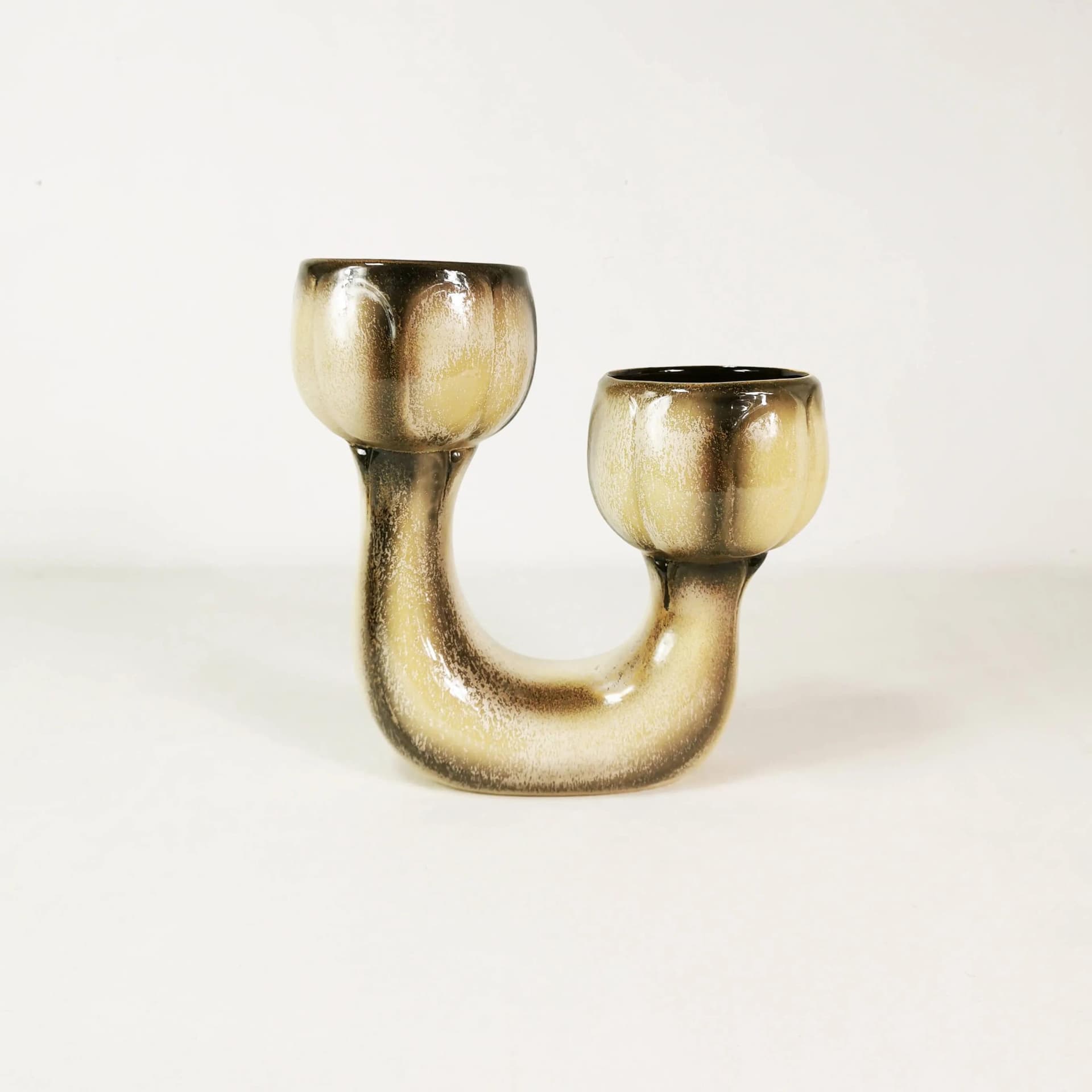 Planter, beige brown black, ceramic, Bay Keramik, Germany, 1960s. - 335482