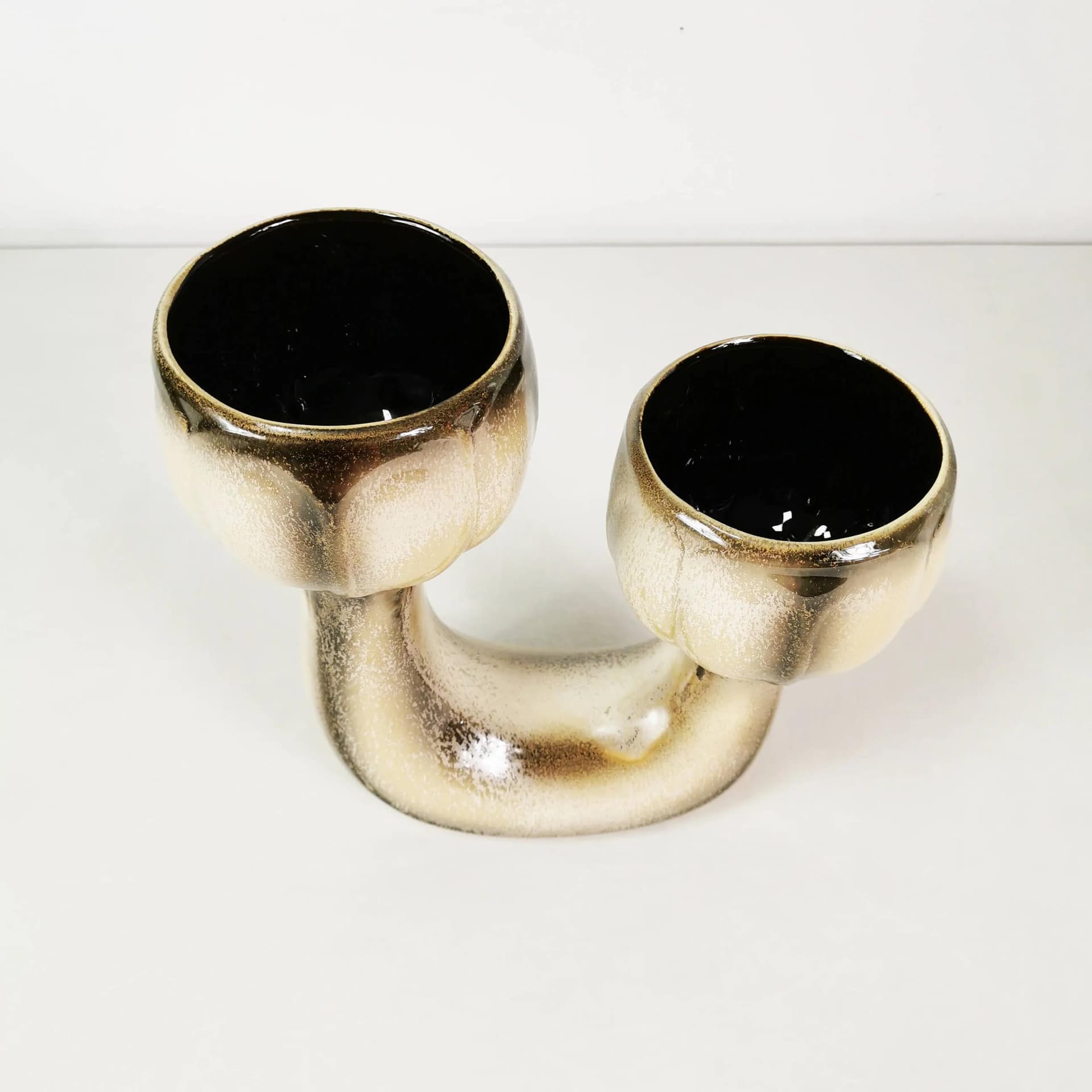 Planter, beige brown black, ceramic, Bay Keramik, Germany, 1960s. - 335486