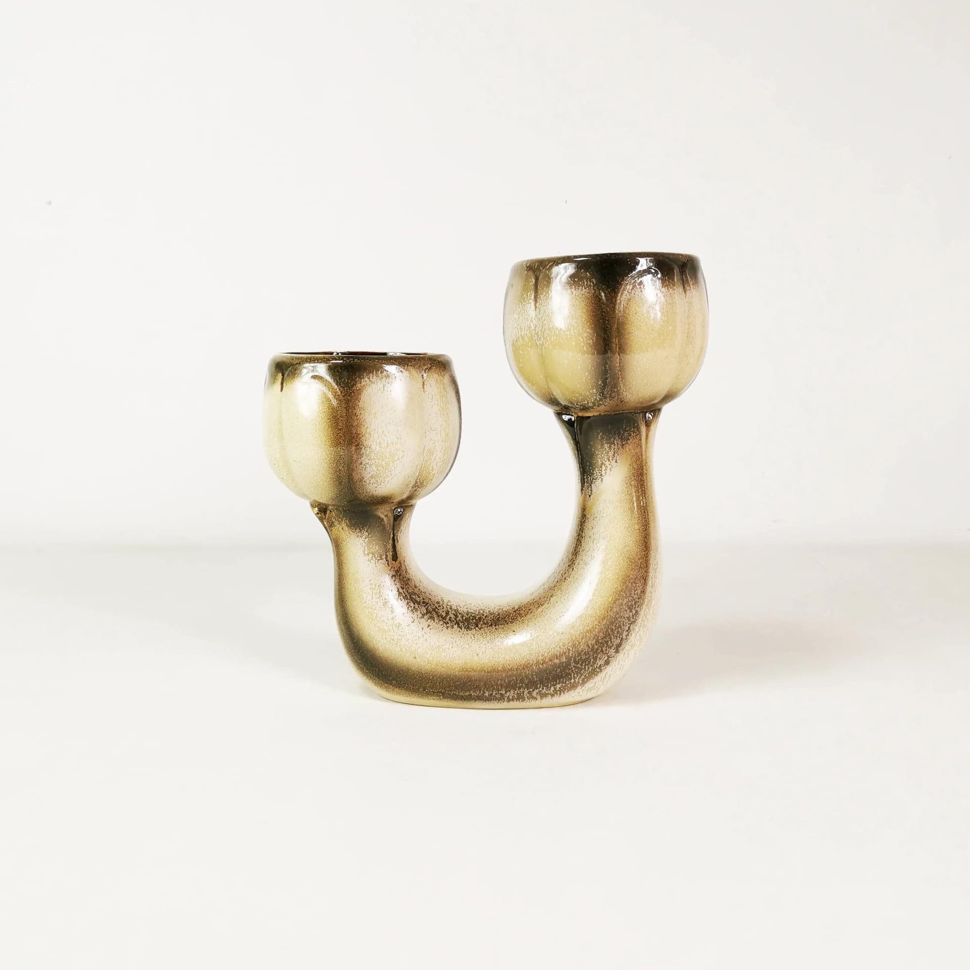 Planter, beige brown black, ceramic, Bay Keramik, Germany, 1960s. - 335483