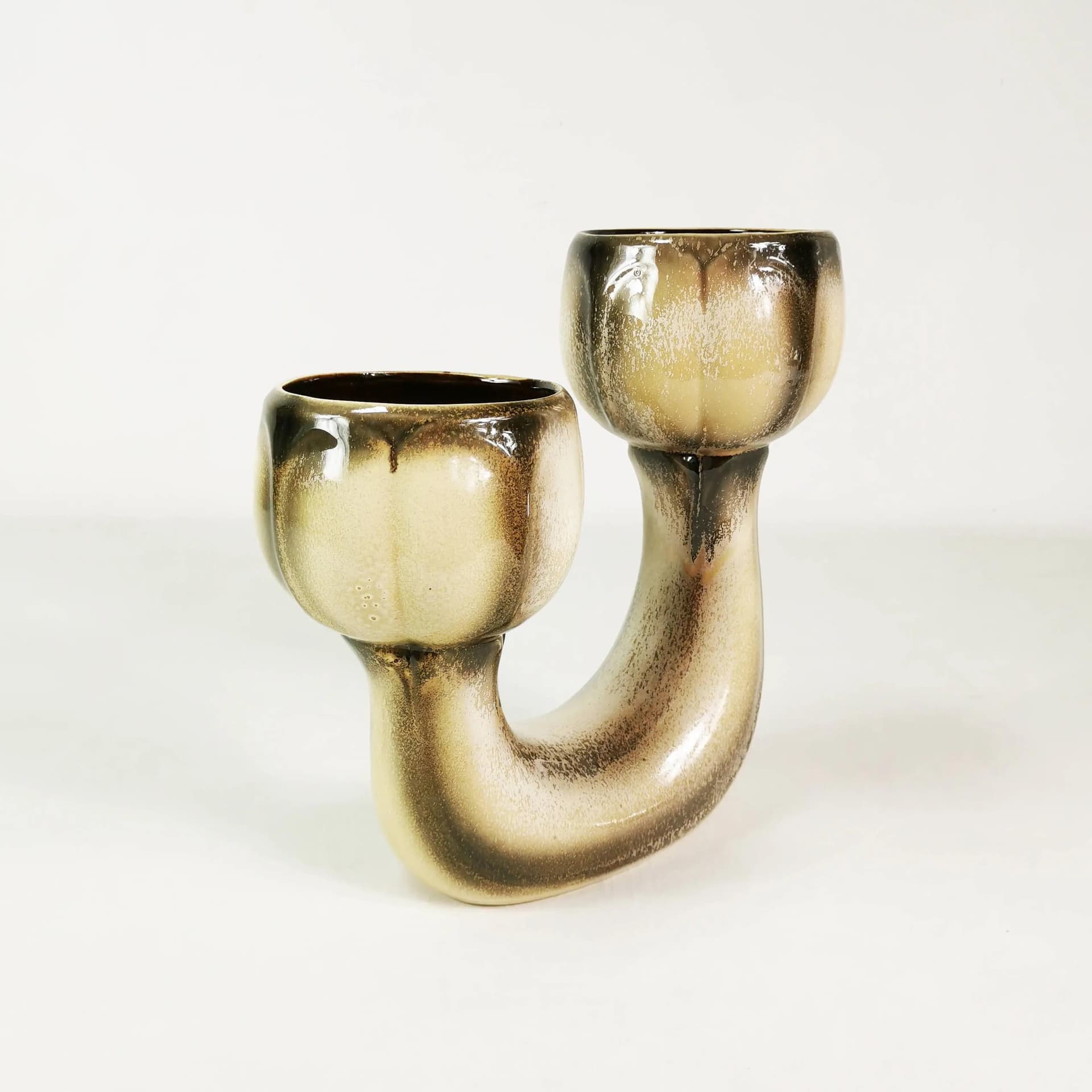 Planter, beige brown black, ceramic, Bay Keramik, Germany, 1960s. - 335481