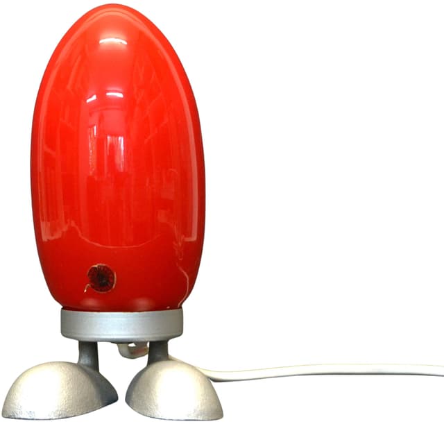 Lampka nocna Dino Egg, szkło czerwone, metal srebrny, proj. T. Konno, Ikea, Szwecja, lata 90. - WYMIARY