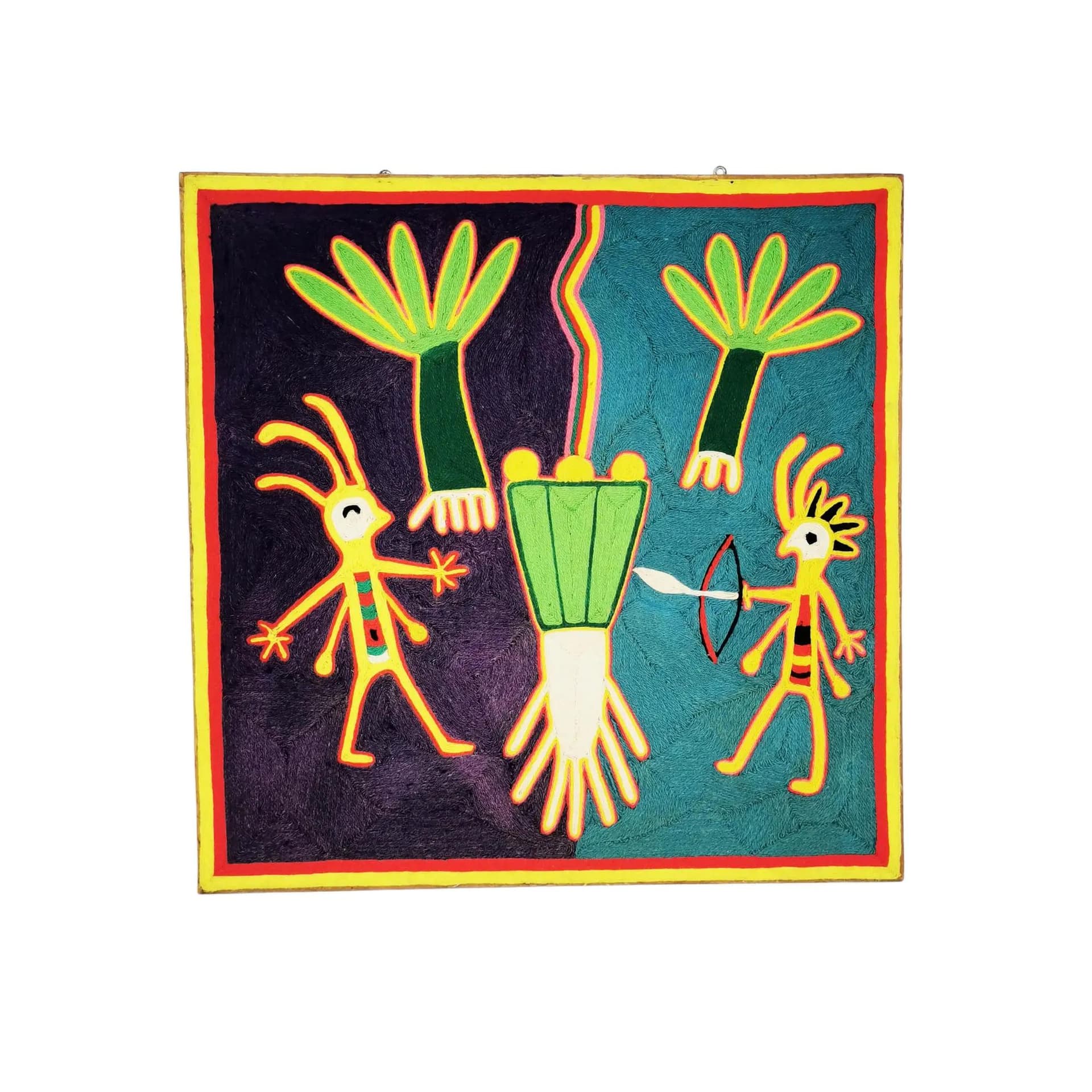 Huichol Yarn Painting, 60x60 cm, multicolor yarn, Mexico, 1970s