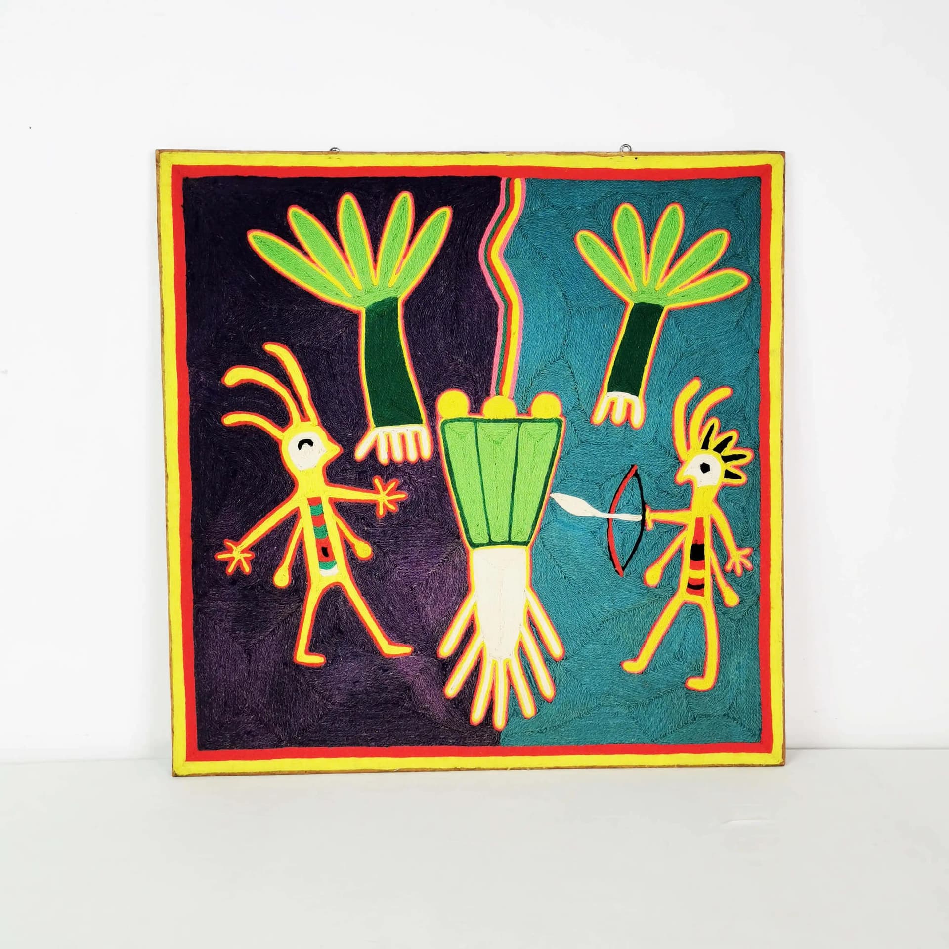 Huichol Yarn Painting, 60x60 cm, multicolor yarn, Mexico, 1970s - 336081