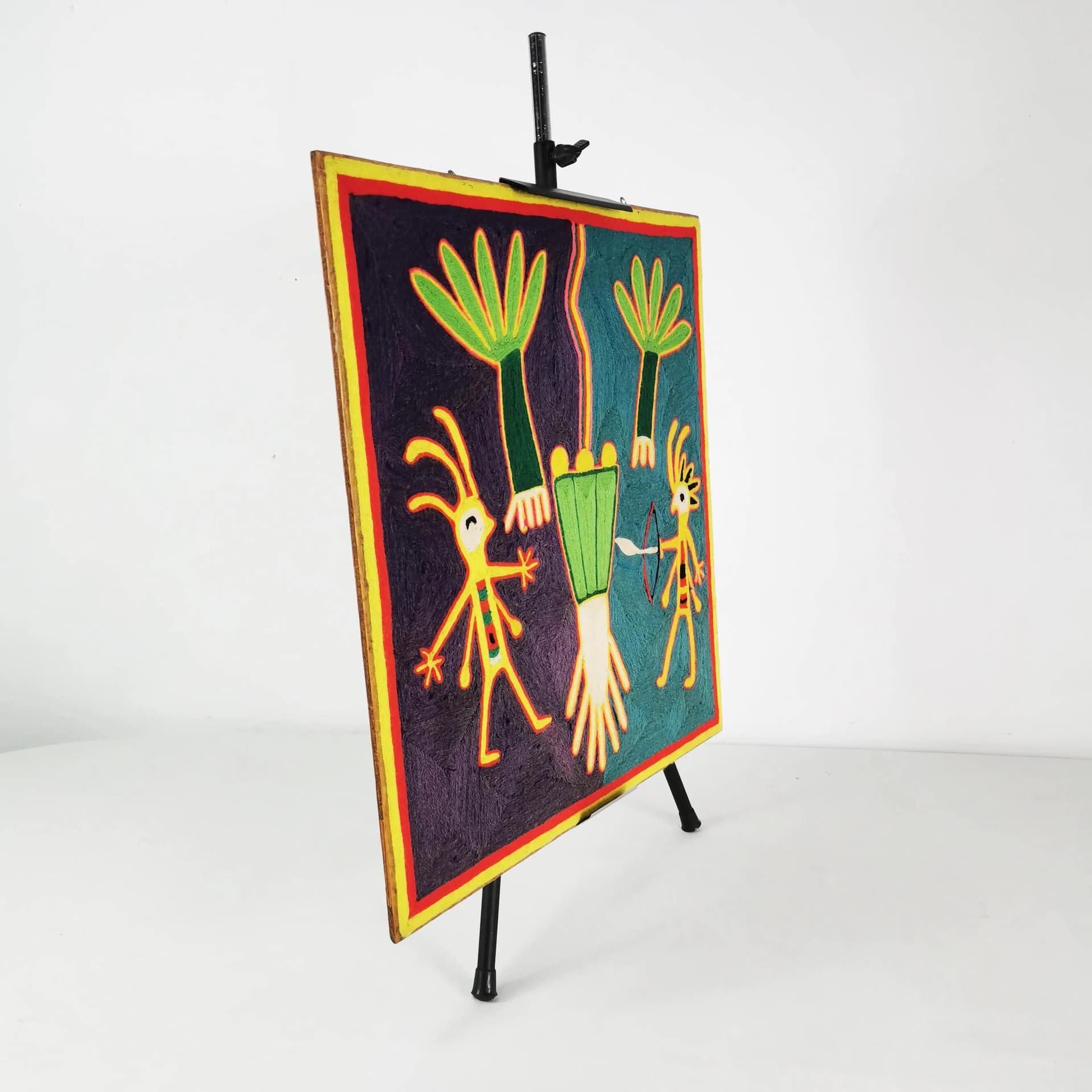 Huichol Yarn Painting, 60x60 cm, multicolor yarn, Mexico, 1970s - 336082