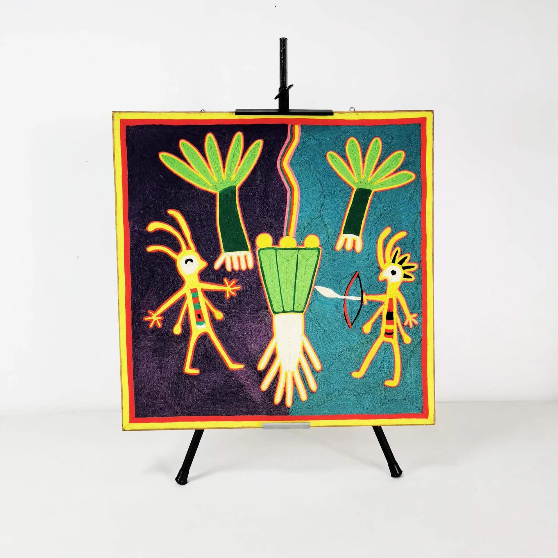 Huichol Yarn Painting, 60x60 cm, multicolor yarn, Mexico, 1970s - 336080
