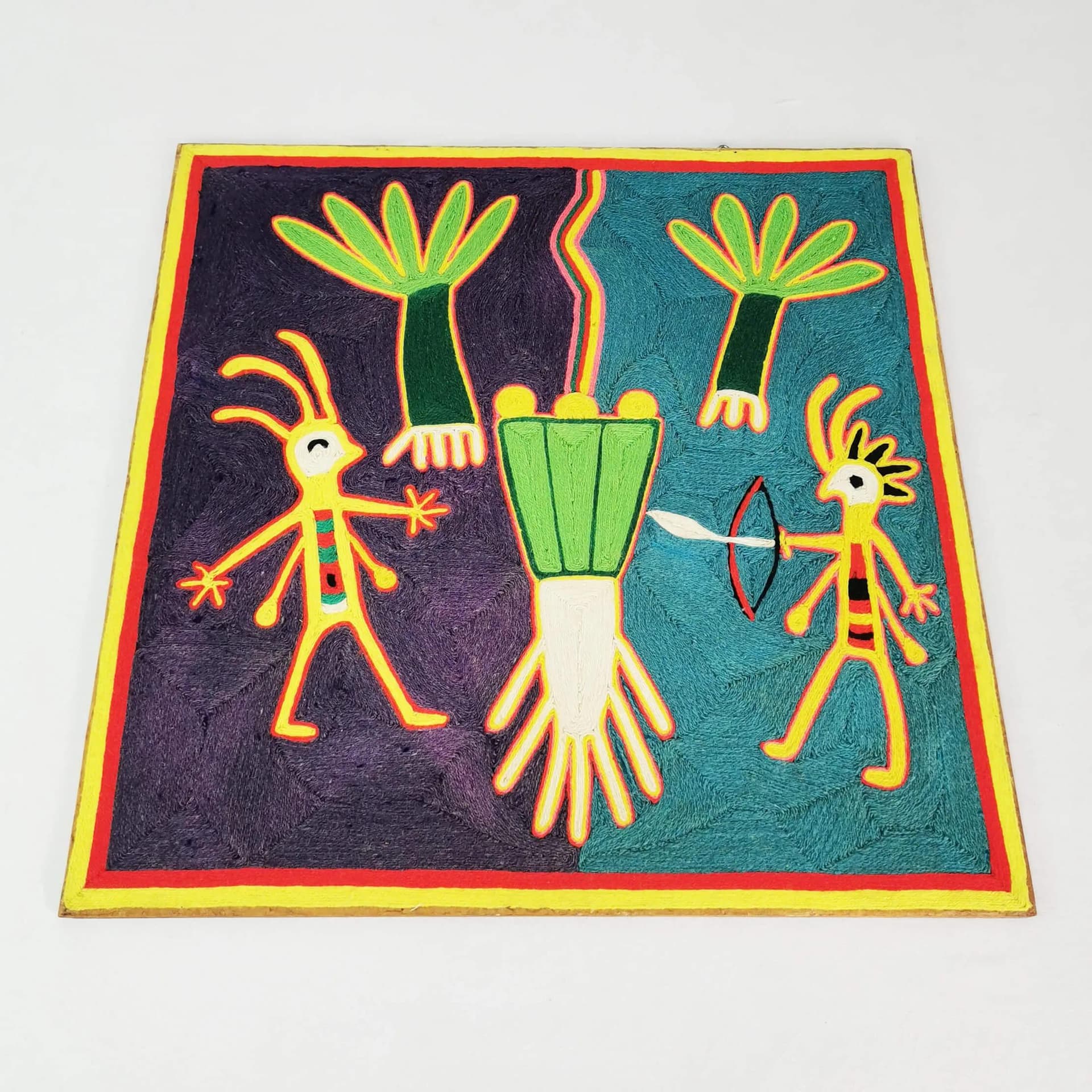 Huichol Yarn Painting, 60x60 cm, multicolor yarn, Mexico, 1970s - 336086