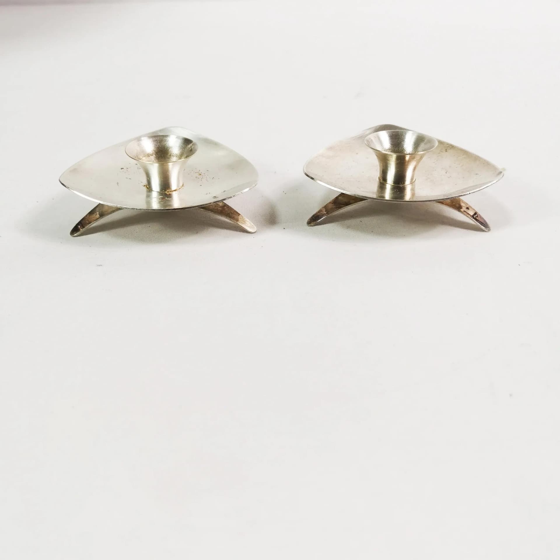 Para świeczników modernistycznych, metal srebrzony, Dania, lata 60. - 336075