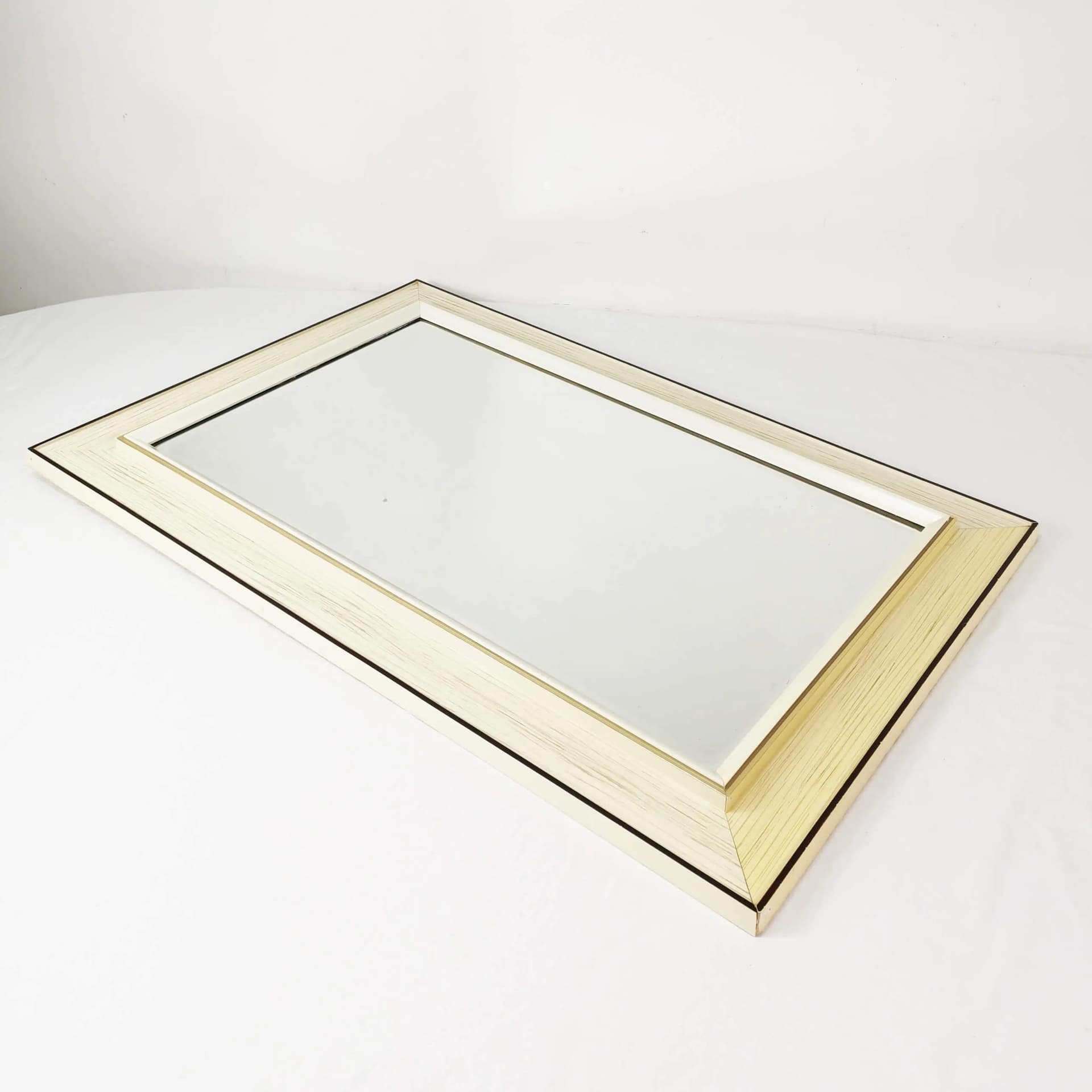 Rectangular wall mirror, beige wood, glass, Germany, 1960s. - 335971