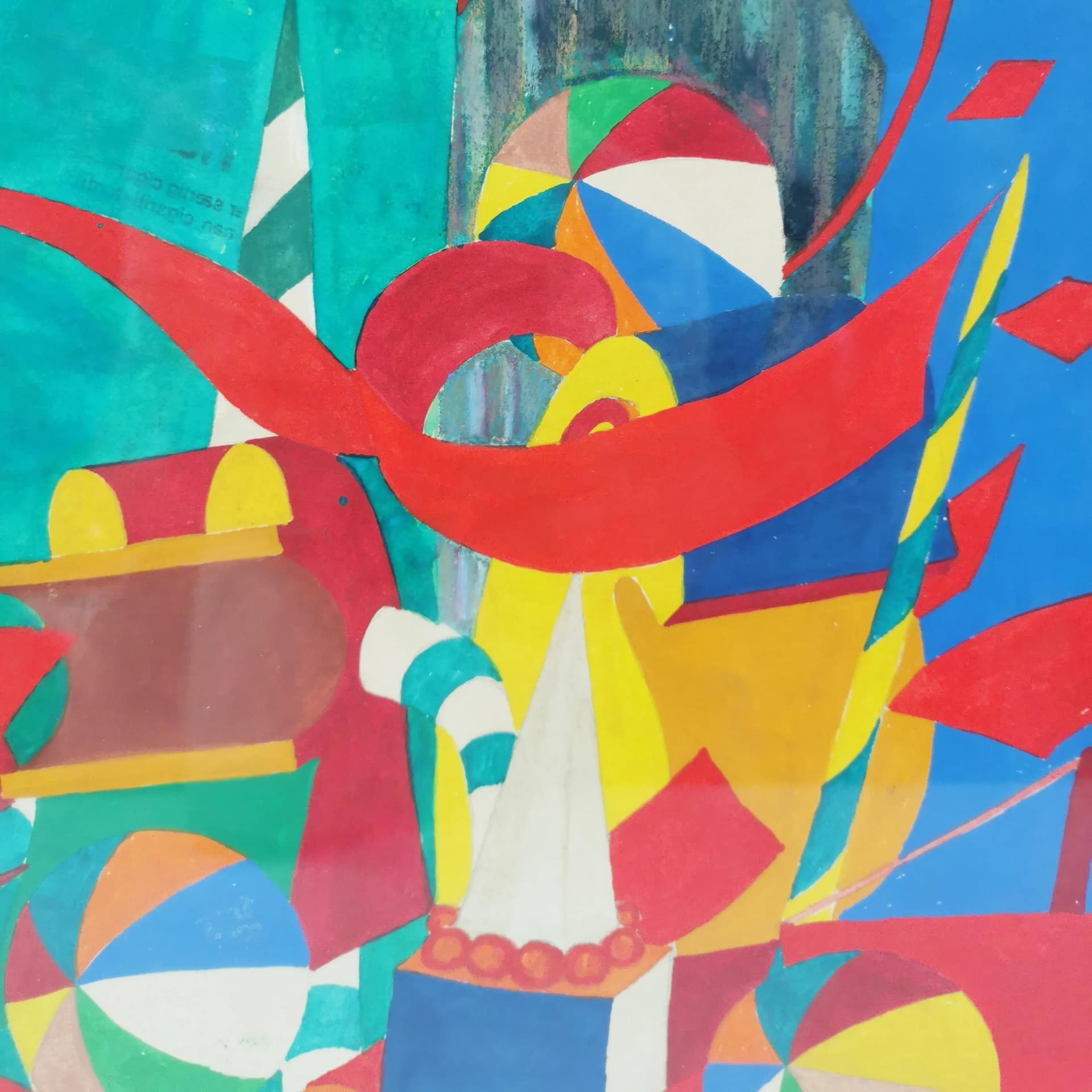 Obraz surrealistyczny, papier, akryl, proj. B. K. Jacobsen, Dania, lata 70. - 335965