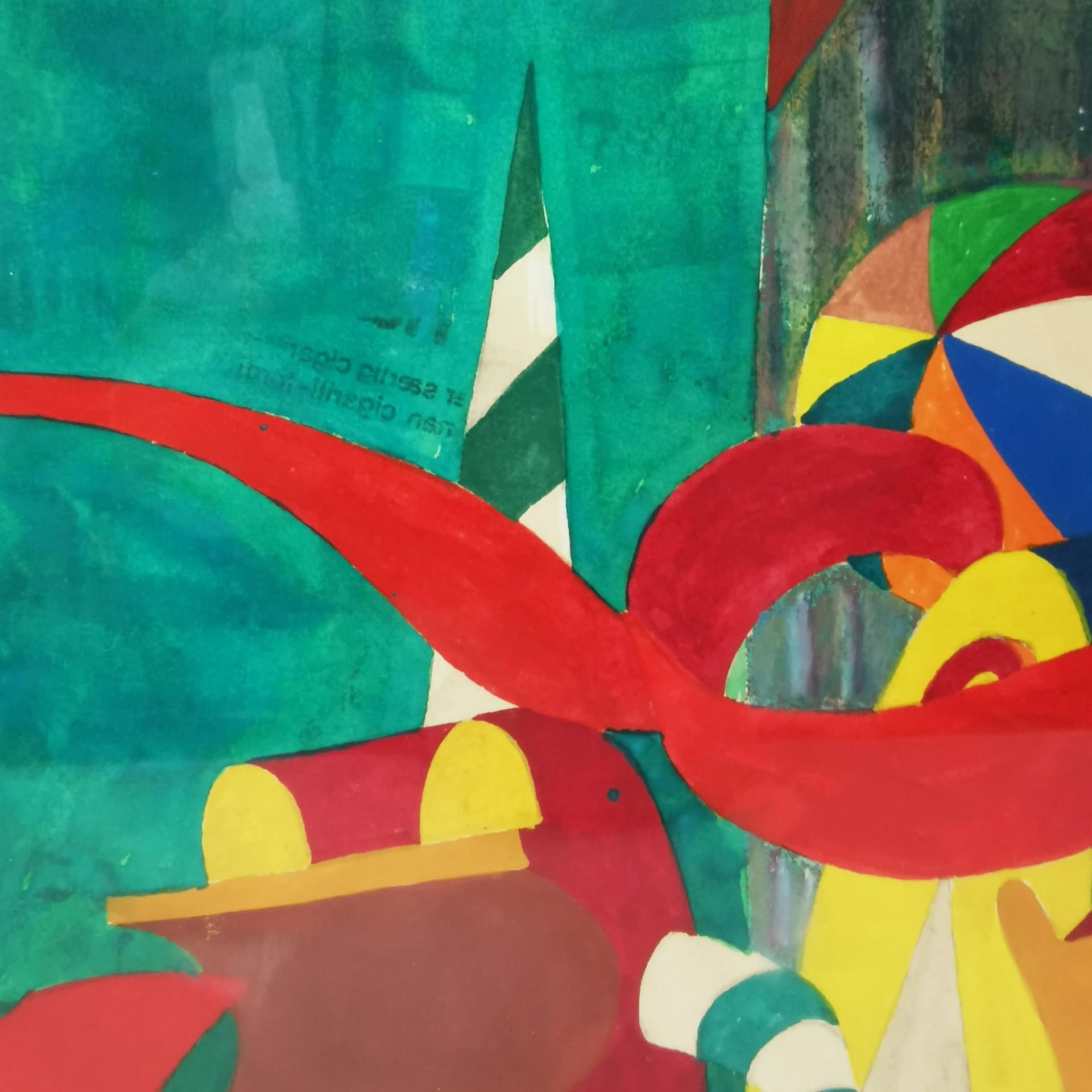 Obraz surrealistyczny, papier, akryl, proj. B. K. Jacobsen, Dania, lata 70. - 335966