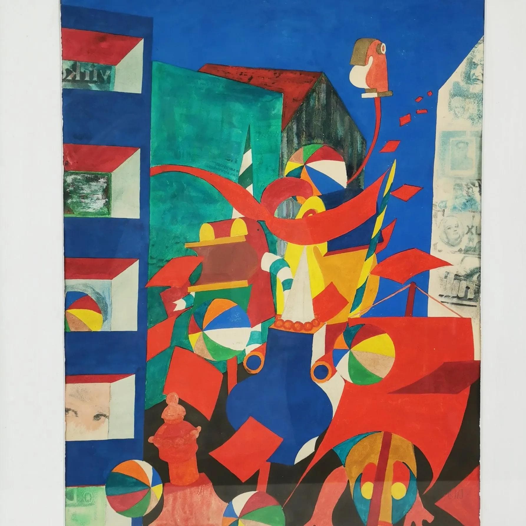 Obraz surrealistyczny, papier, akryl, proj. B. K. Jacobsen, Dania, lata 70. - 335961