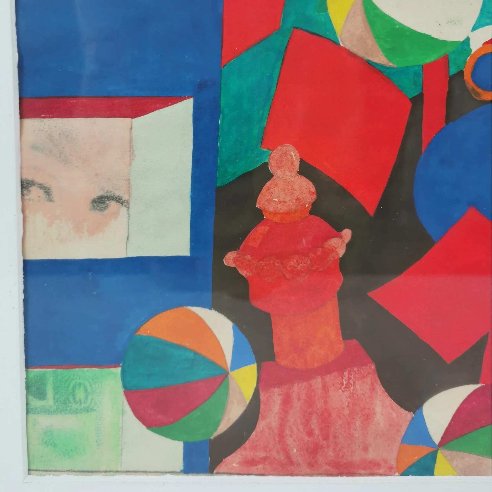 Obraz surrealistyczny, papier, akryl, proj. B. K. Jacobsen, Dania, lata 70. - 335967