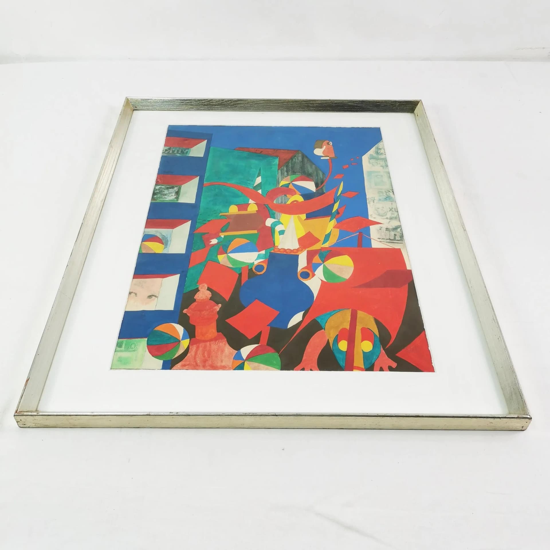 Obraz surrealistyczny, papier, akryl, proj. B. K. Jacobsen, Dania, lata 70. - 335962