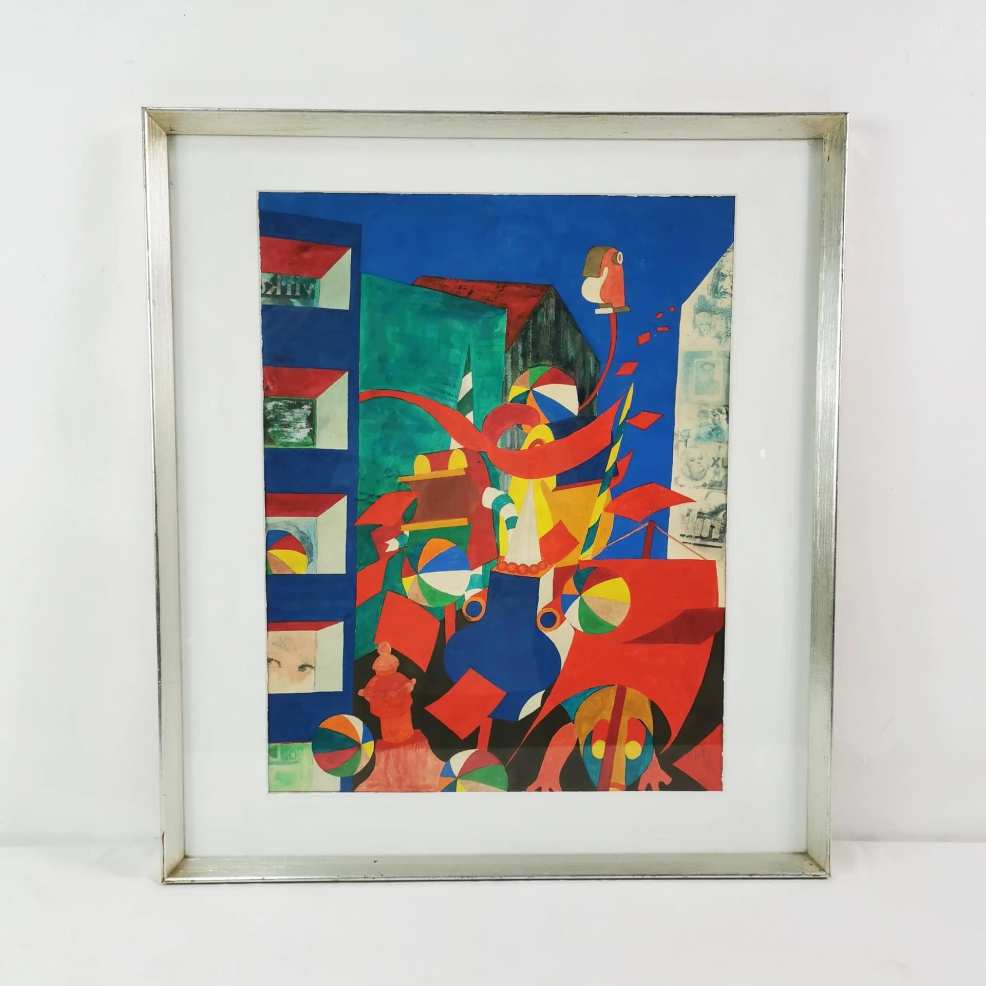 Obraz surrealistyczny, papier, akryl, proj. B. K. Jacobsen, Dania, lata 70. - 335960