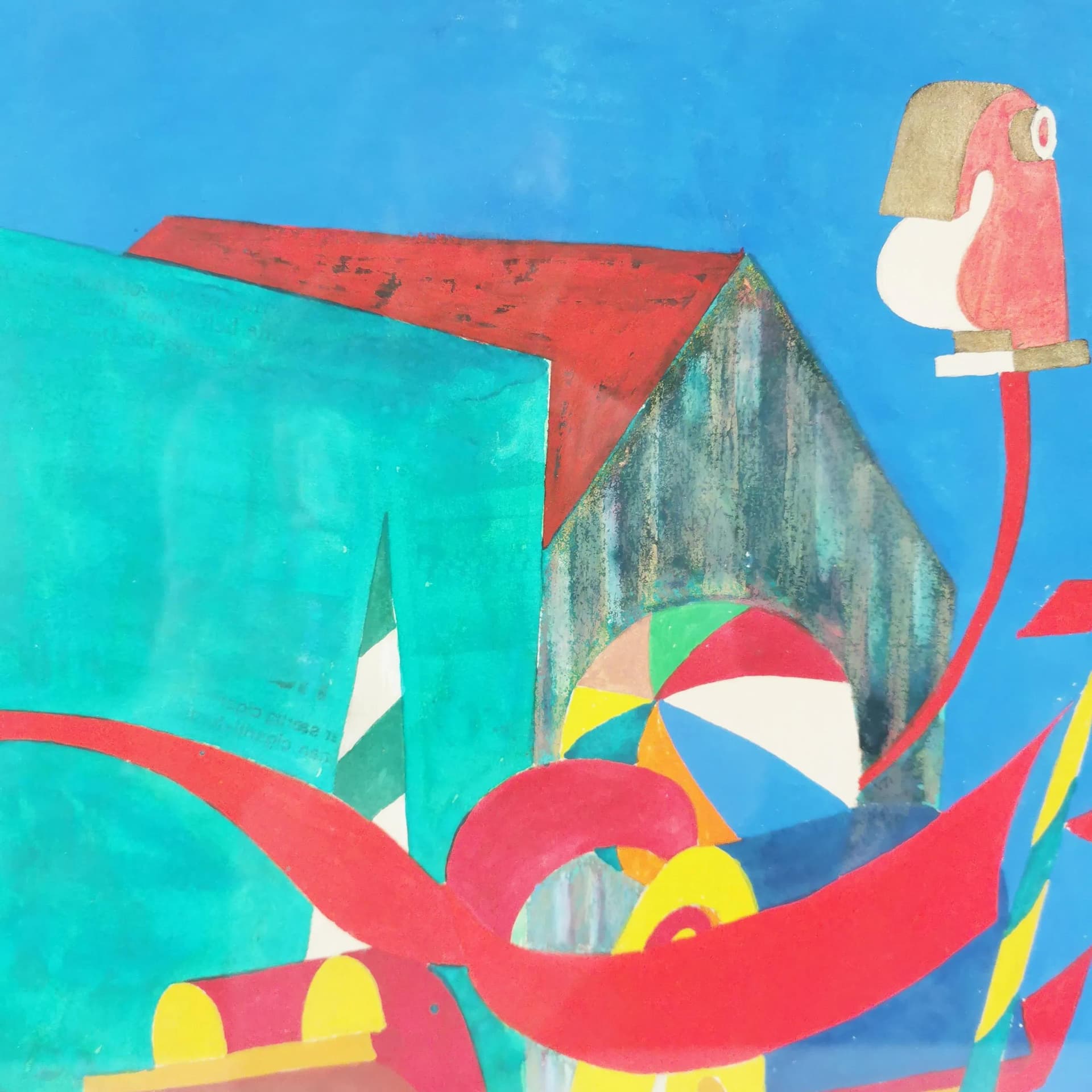 Obraz surrealistyczny, papier, akryl, proj. B. K. Jacobsen, Dania, lata 70. - 335968
